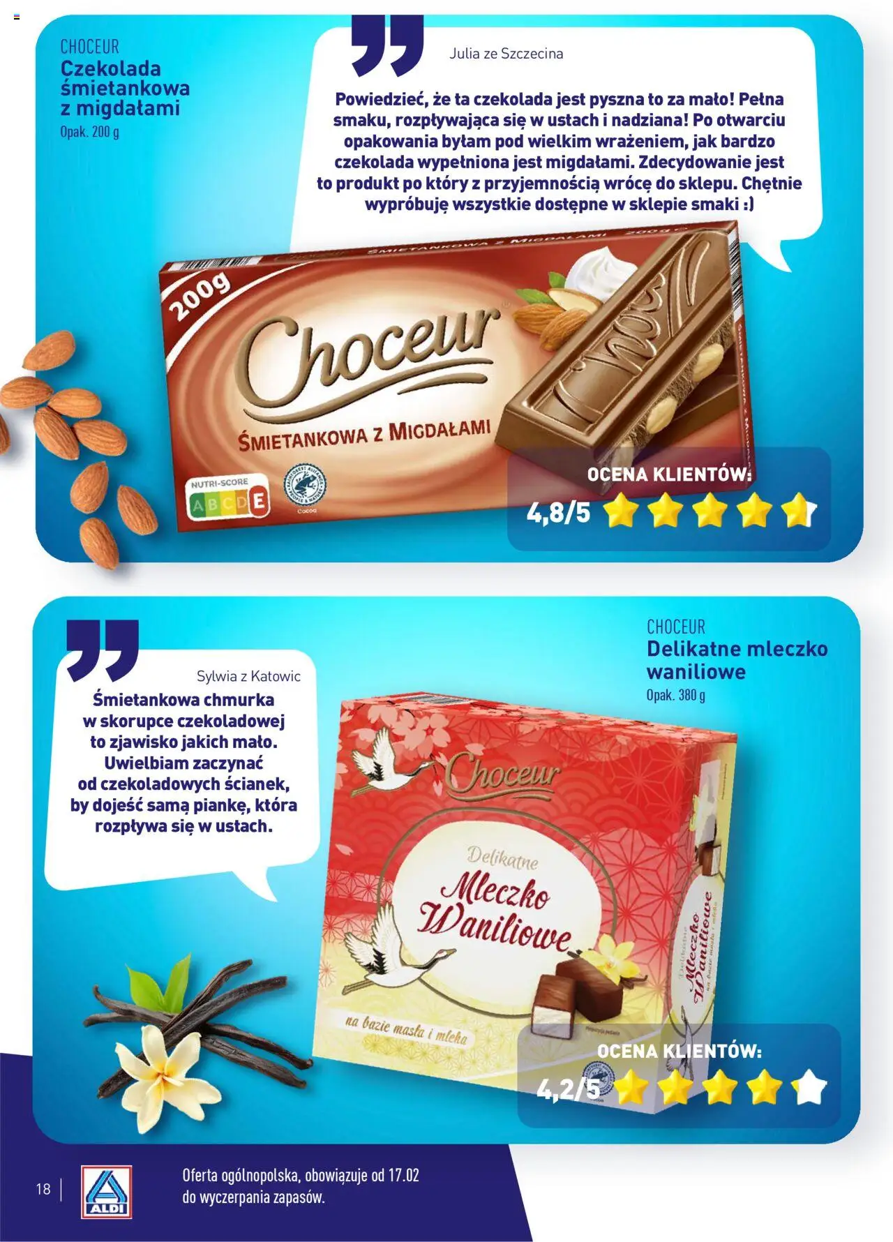 Aldi Gazetka - Wielki test od 17.02.2025 | Strona: 18 | Produkty: Mleka, Czekolada