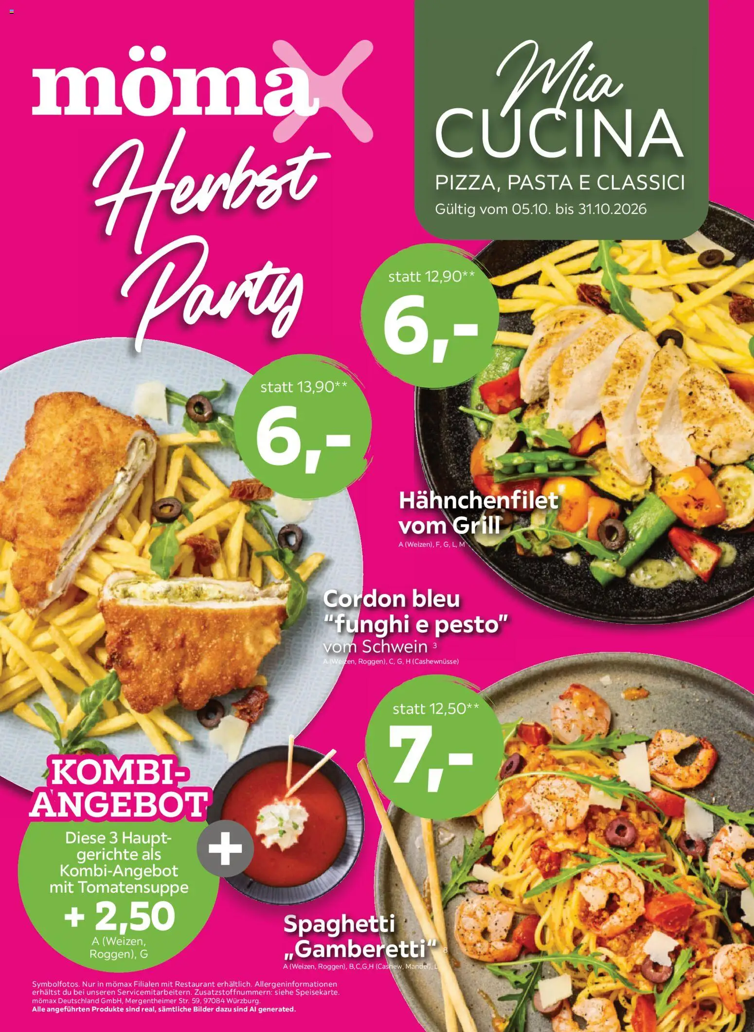 Mömax Mia Cucina Herbst Party – gültig ab 05.10.2026 | Seite: 1 | Produkte: Grill, Spaghetti, Bilder, Pasta