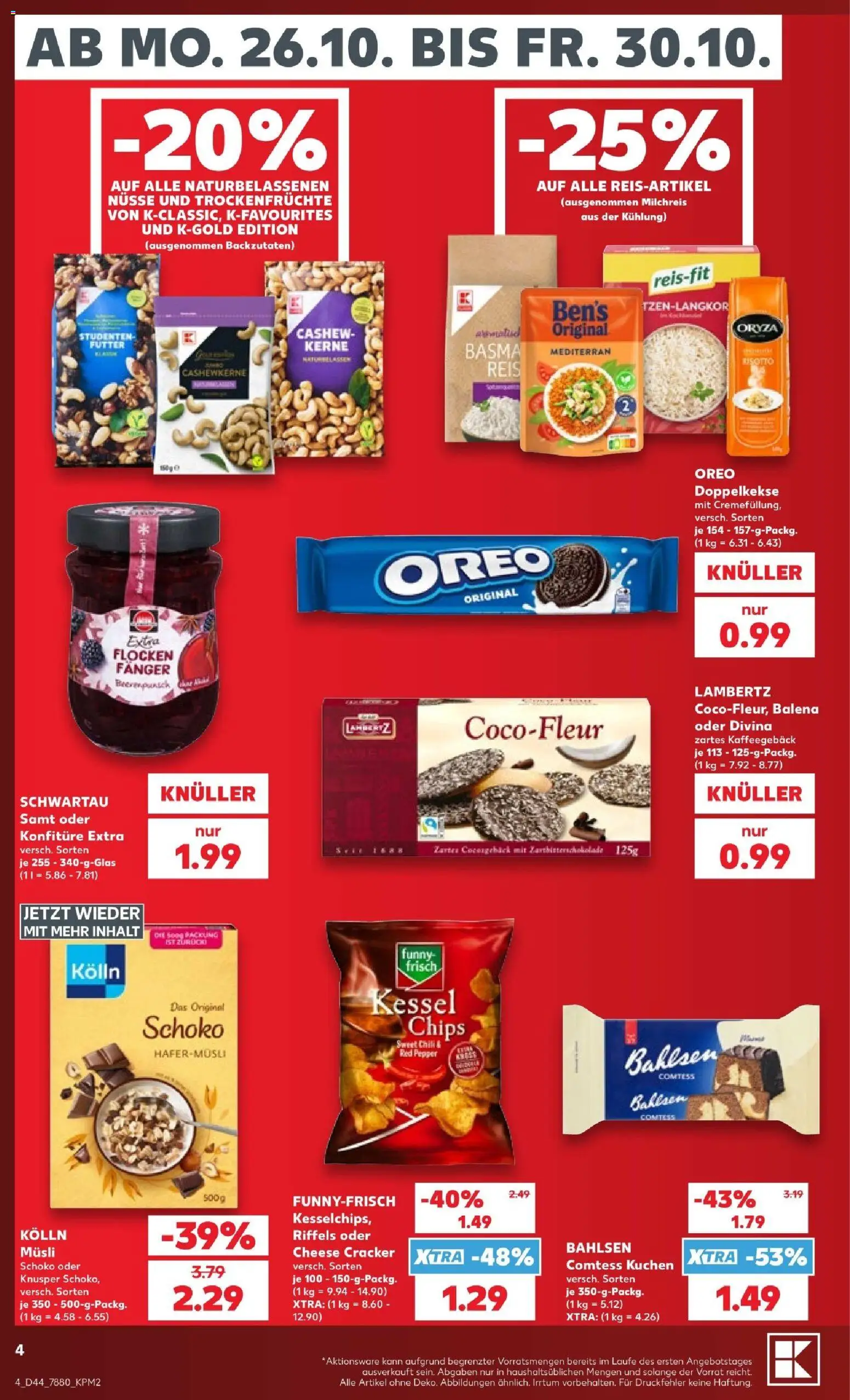 Kaufland Prospekt Hamburg – gültig ab 26.10.2026 | Seite: 4 | Produkte: Reis, Kuchen, Chips, Flocken