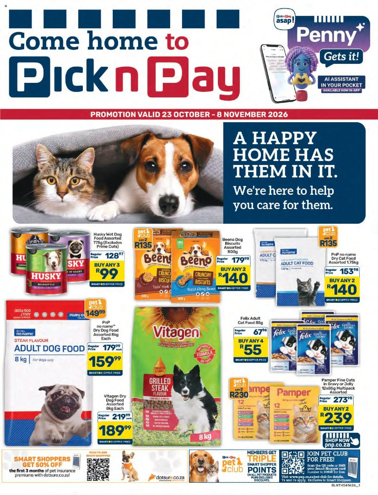 New Pick n Pay catalogue – valid from 23/10/2026 | Page: 1 | Products: Steak, Biscuits, Chicken, Cat food