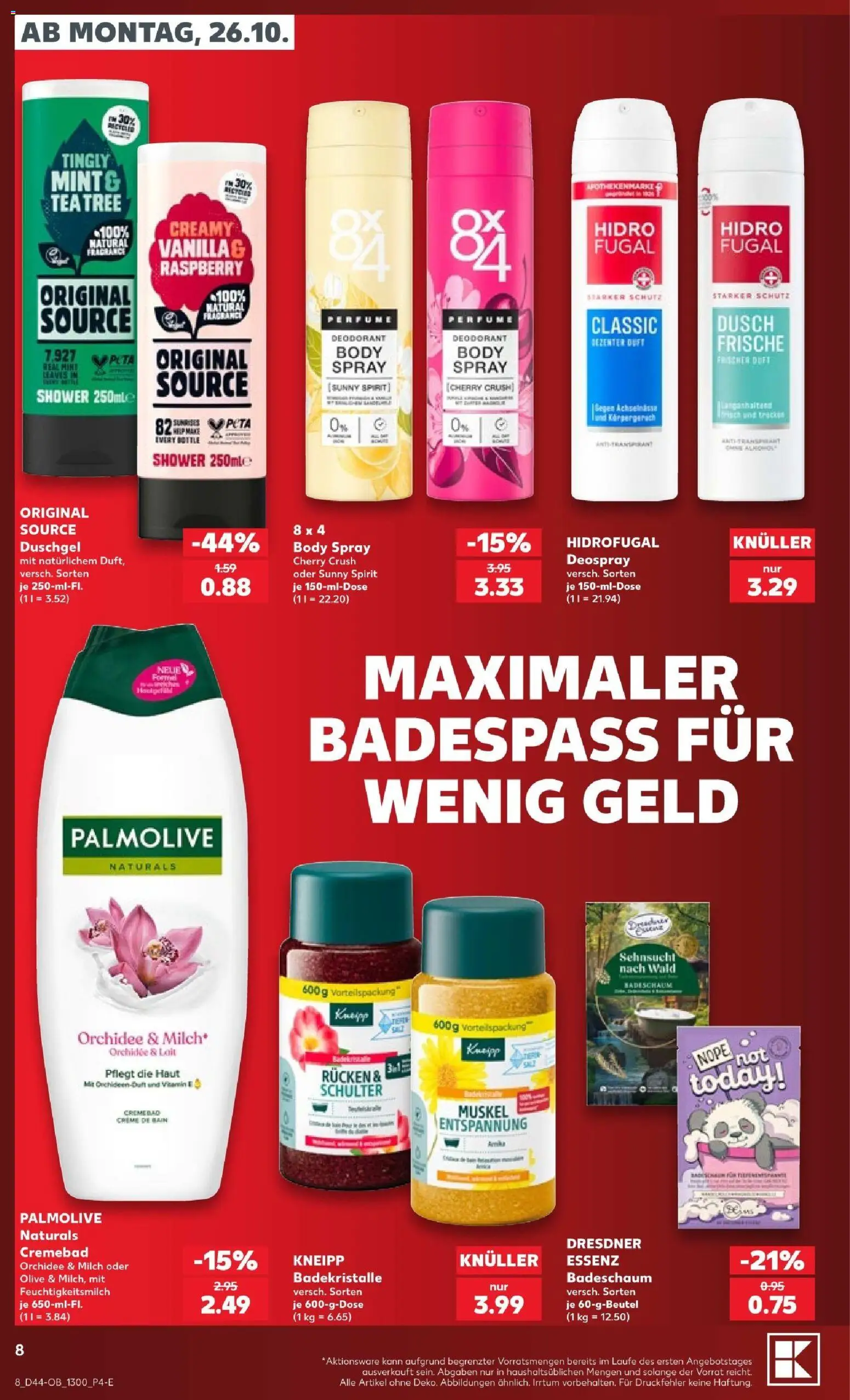 Kaufland Prospekt – gültig ab 26.10.2026 | Seite: 8 | Produkte: Duft, Duschgel, Deospray, Schulter