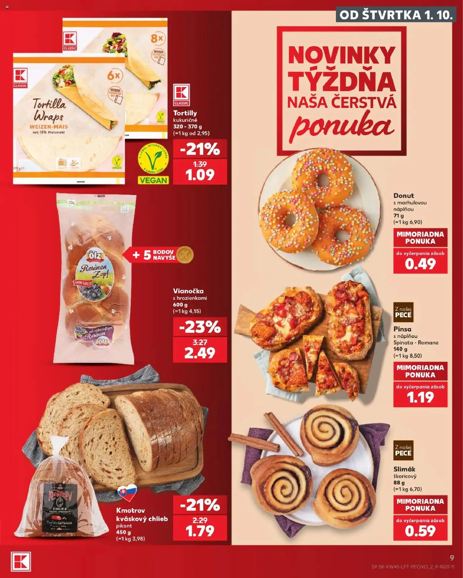 Nové Kaufland akcie – leták je platný od 01.10.2026 | Strana: 9 | Produkty: Chlieb, Tortilla, Vianočka, Tortilly