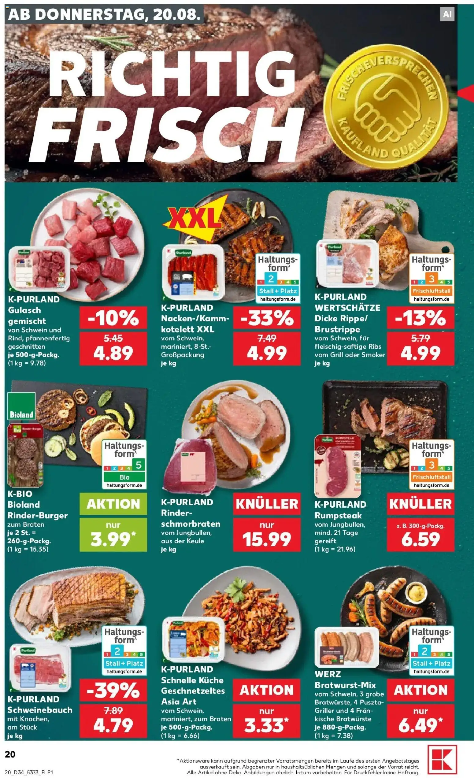 Prospekt Kaufland ab 20.08.2026 » Angebote Online zum Blättern | Seite: 20 | Produkte: Rumpsteak, Schweinebauch, Küche, Gulasch