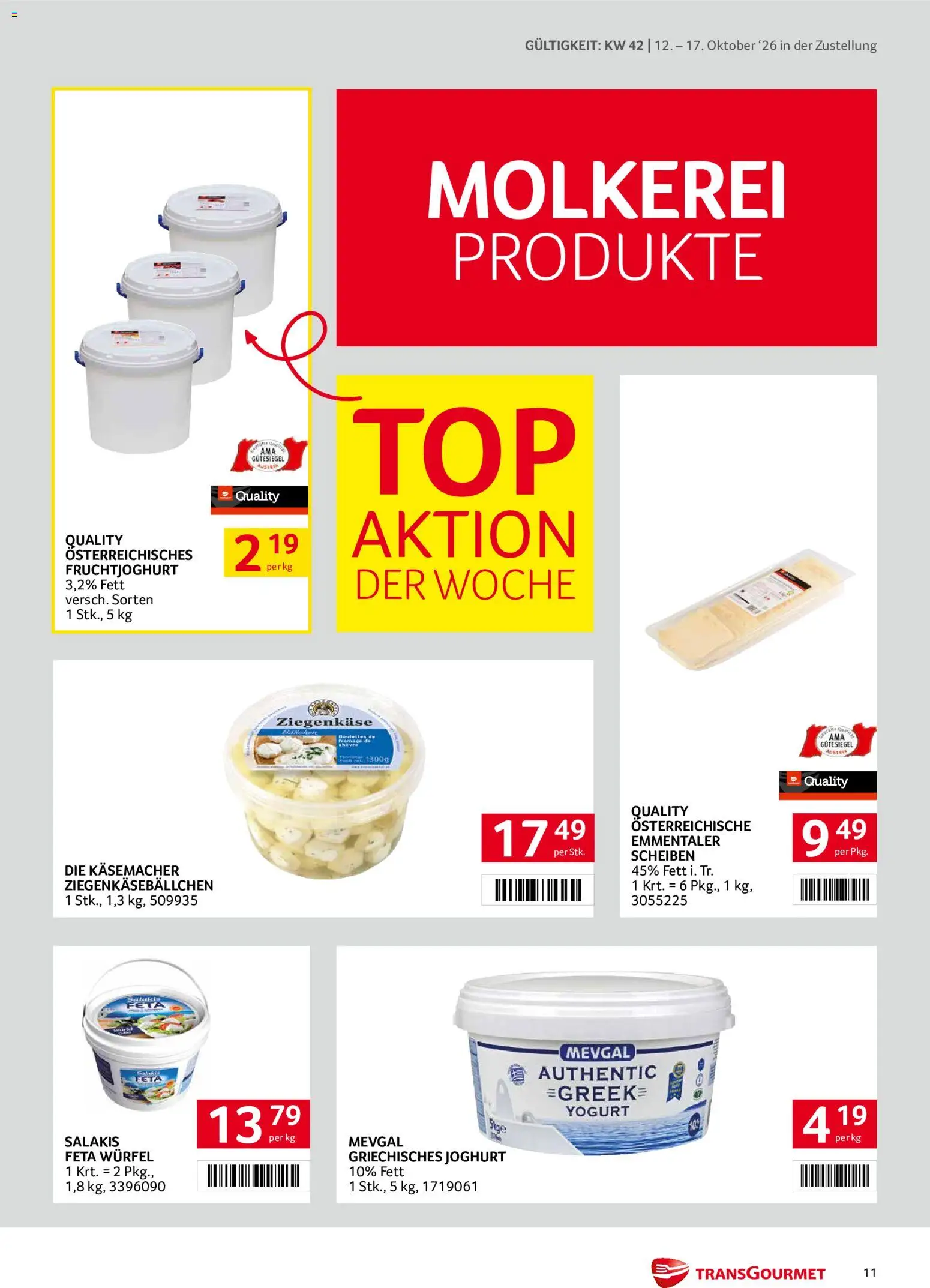 Transgourmet Flugblatt gültig ab 11.10.2026 | Seite: 11 | Produkte: Joghurt, Ziegenkäse