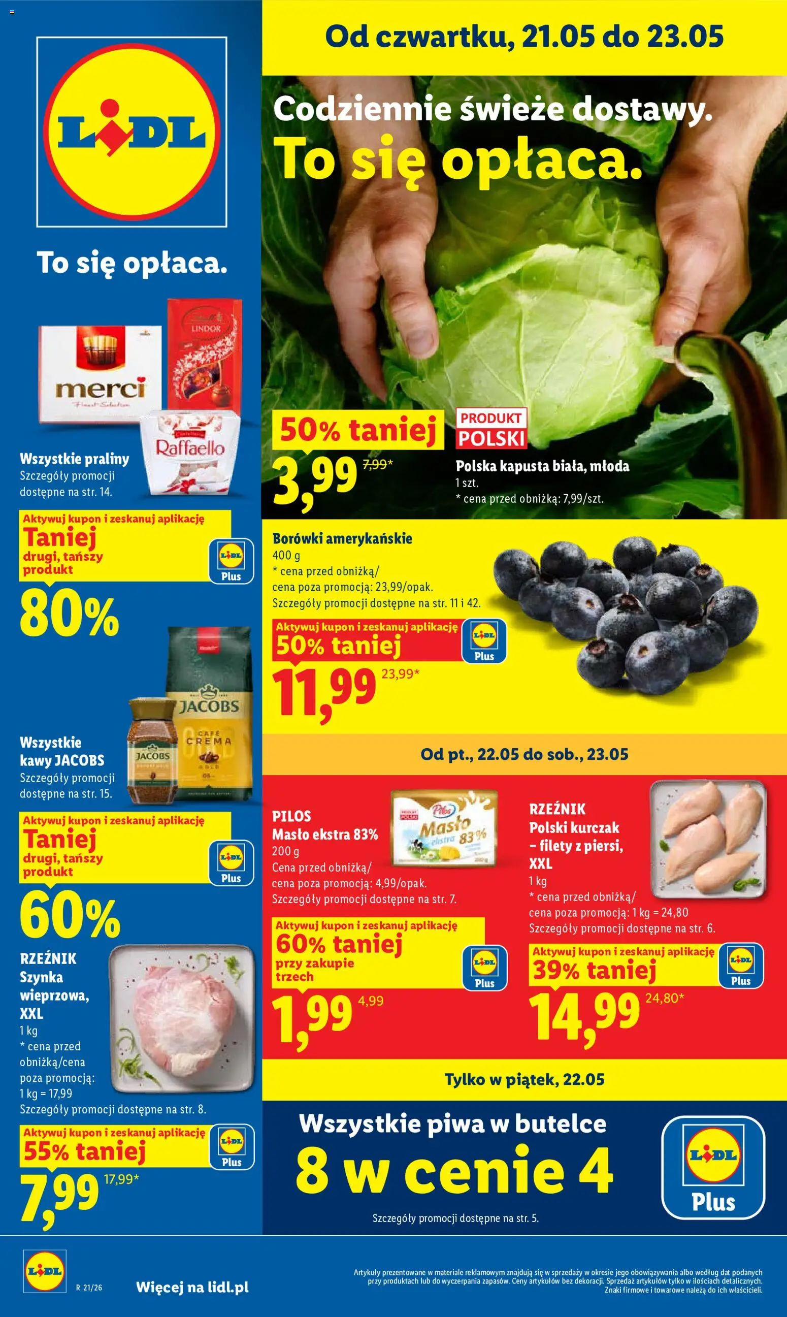 Lidl gazetka od 21.05.2026 | Strona: 1 | Produkty: Kapusta, Kurczak, Merci, Szynka