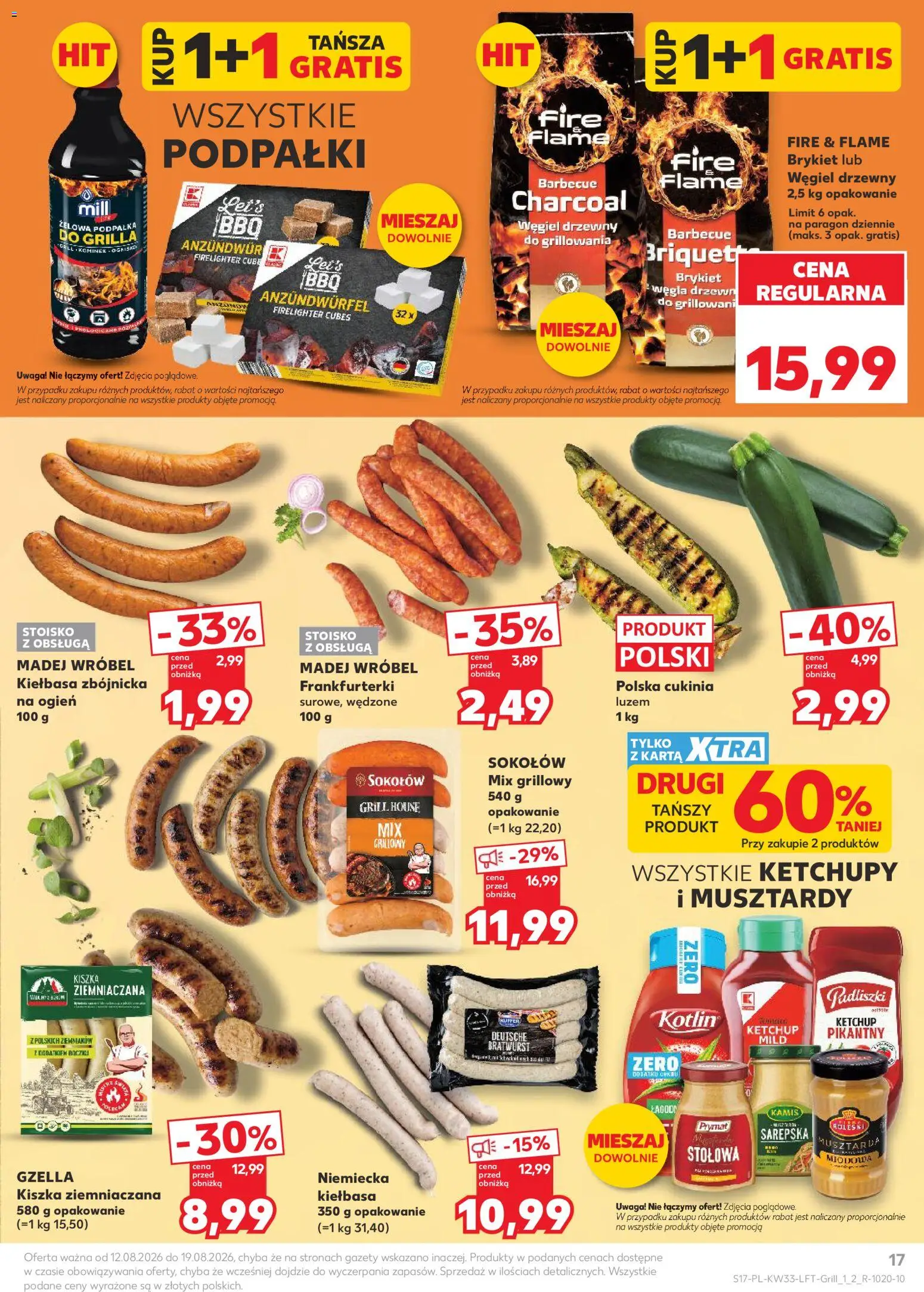 Kaufland gazetka od 12.08.2026 | Strona: 17 | Produkty: Karta, Węgiel drzewny, Frankfurterki, Podpałka do grilla