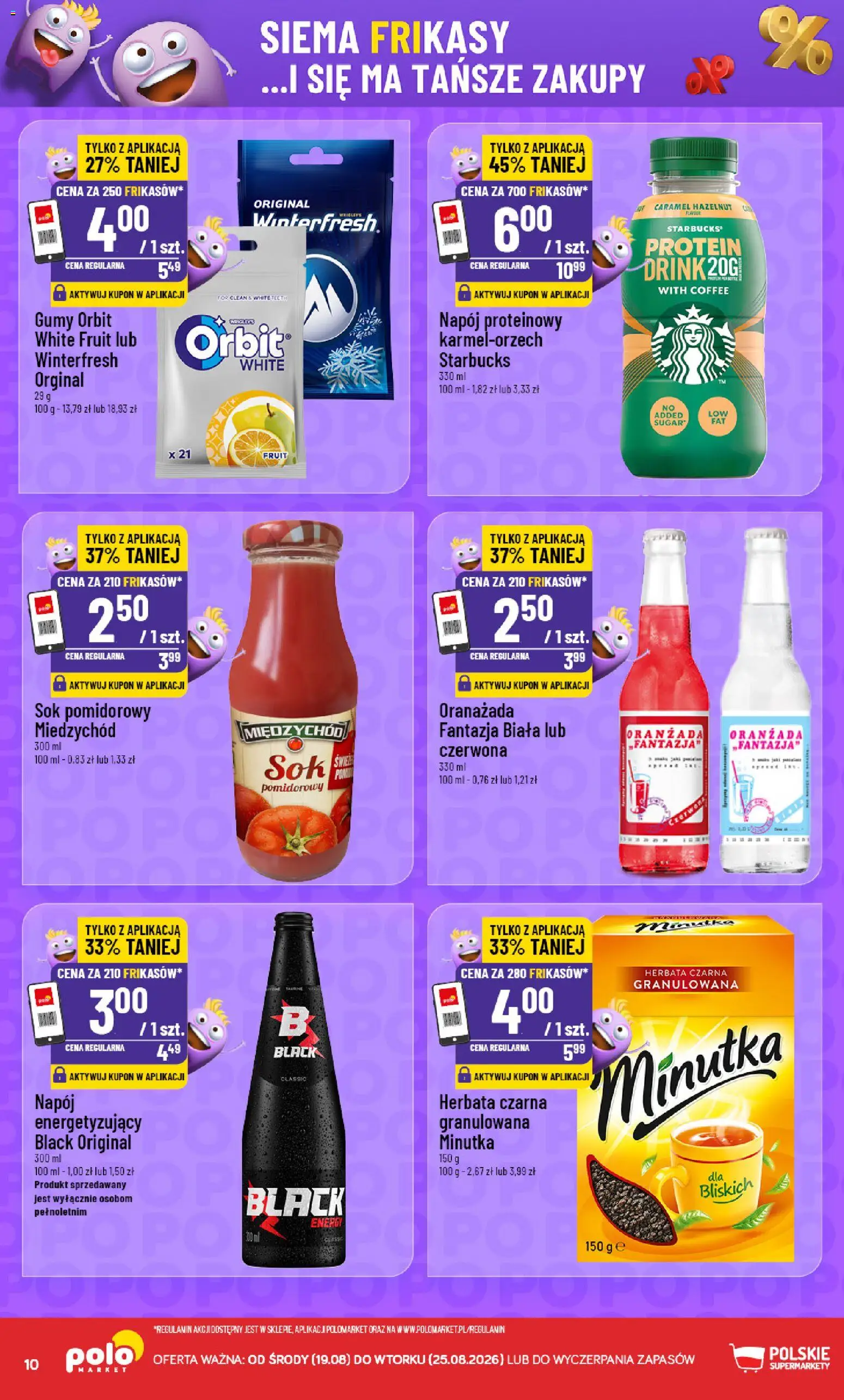 Nowa POLOmarket gazetka od jutra 19.08.2026 | Strona: 10 | Produkty: Herbata czarna, Gumy Orbit, Gumy, Sok pomidorowy