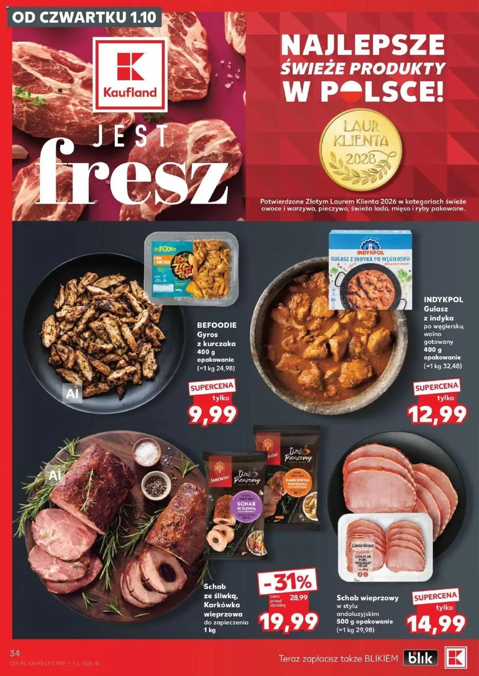 Kaufland gazetka od 01.10.2026 - od jutra PDF | Strona: 34 | Produkty: Schab, Gyros, Schab wieprzowy, Schab ze śliwką