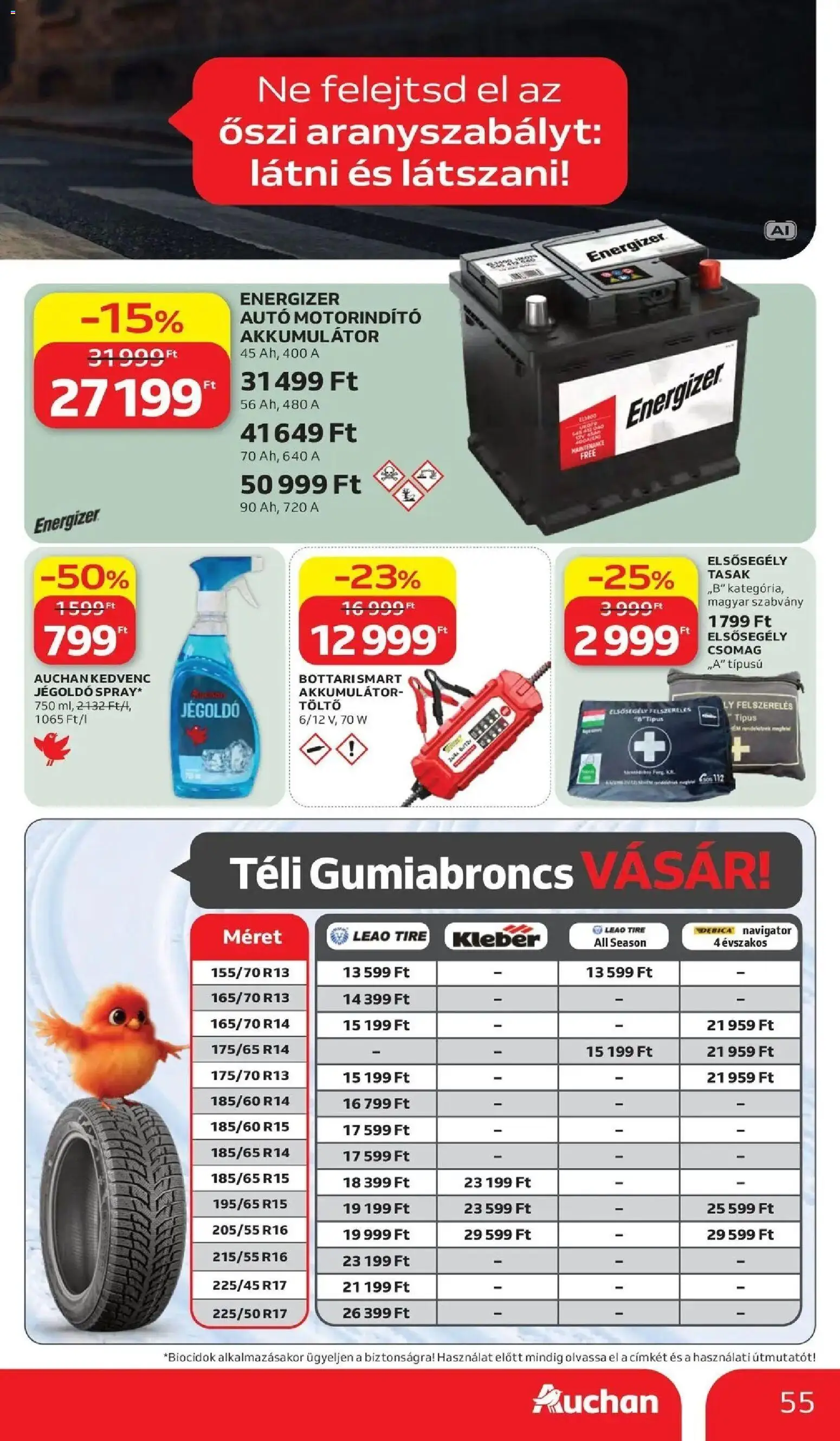 Auchan akciós újság Szolnok - 2026.10.15. -tól/töl > akció, lapozható szórólap 🛍️ | Oldal: 55 | Termékek: Jégoldó, Akkumulátor, Töltő