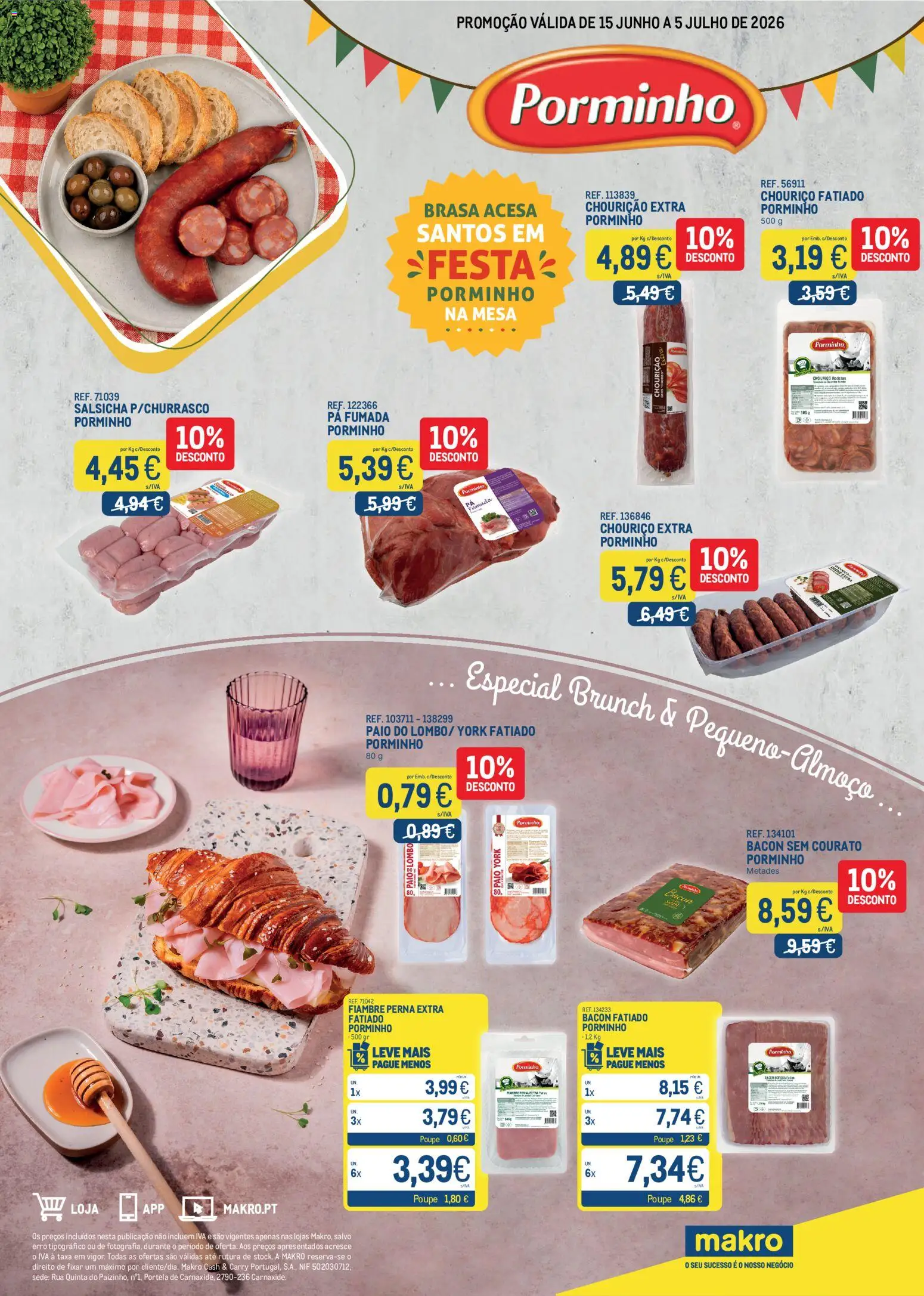 Makro Monofolha Porminho │ válido de 15.06.2026 | Página: 1 | Produtos: Bacon, Lombo, Chouriço, Pá