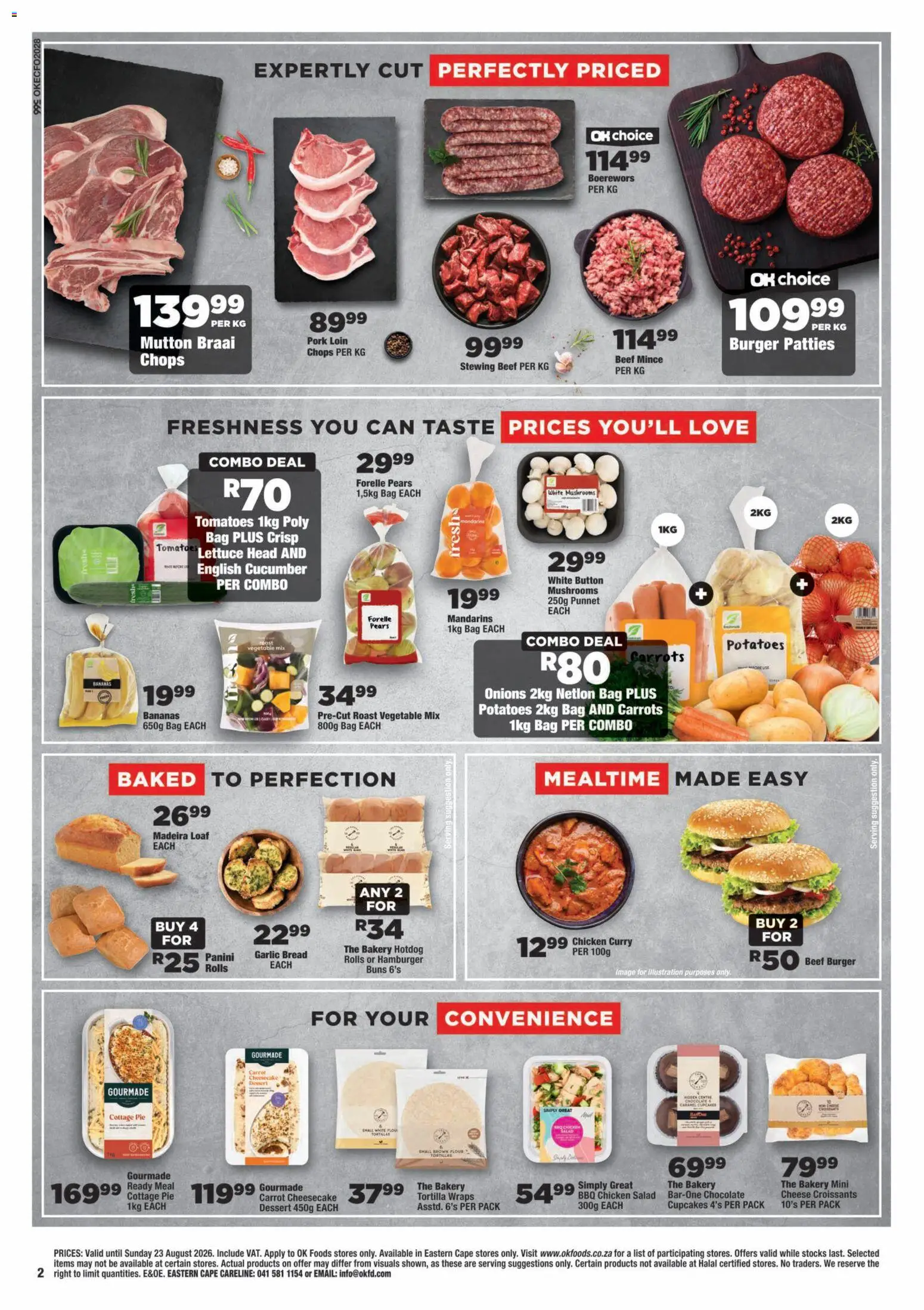 New OK Foods catalogue – valid from 12/08/2026 | Page: 2 | Products: Cheesecake, Buns, Chicken, Lettuce