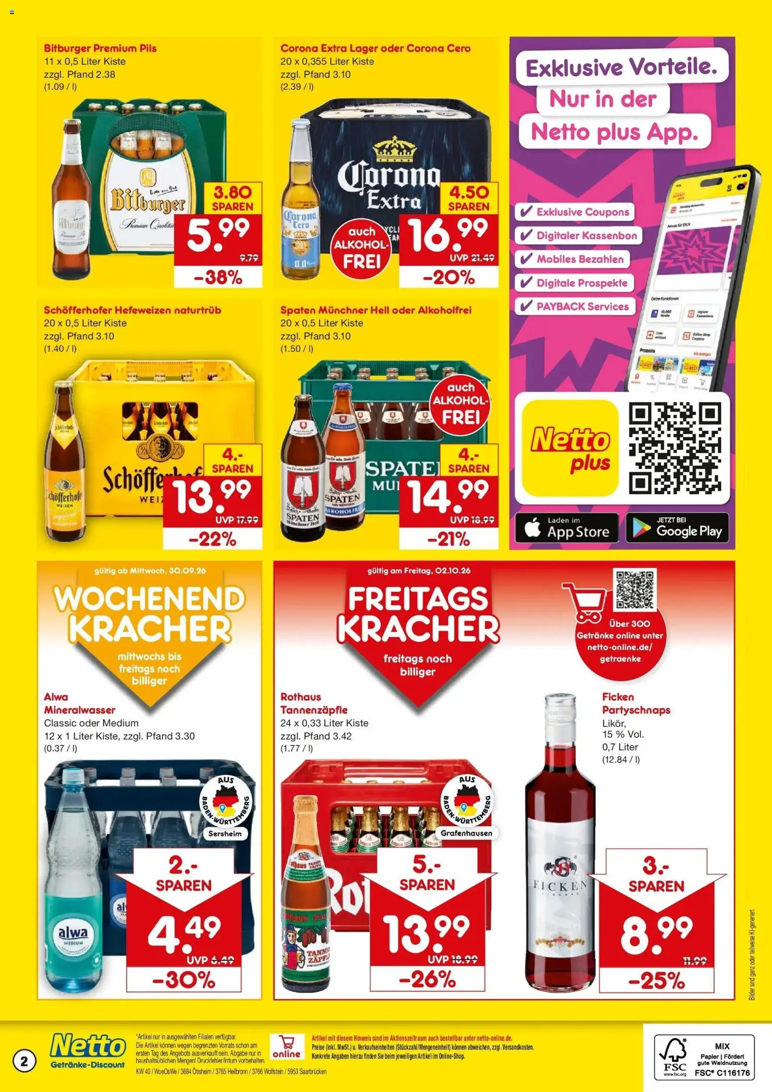 Netto Marken-Discount Prospekt Wolfstein – gültig ab 28.09.2026 | Seite: 2 | Produkte: Pils, Mineralwasser, Bilder, Alkohol
