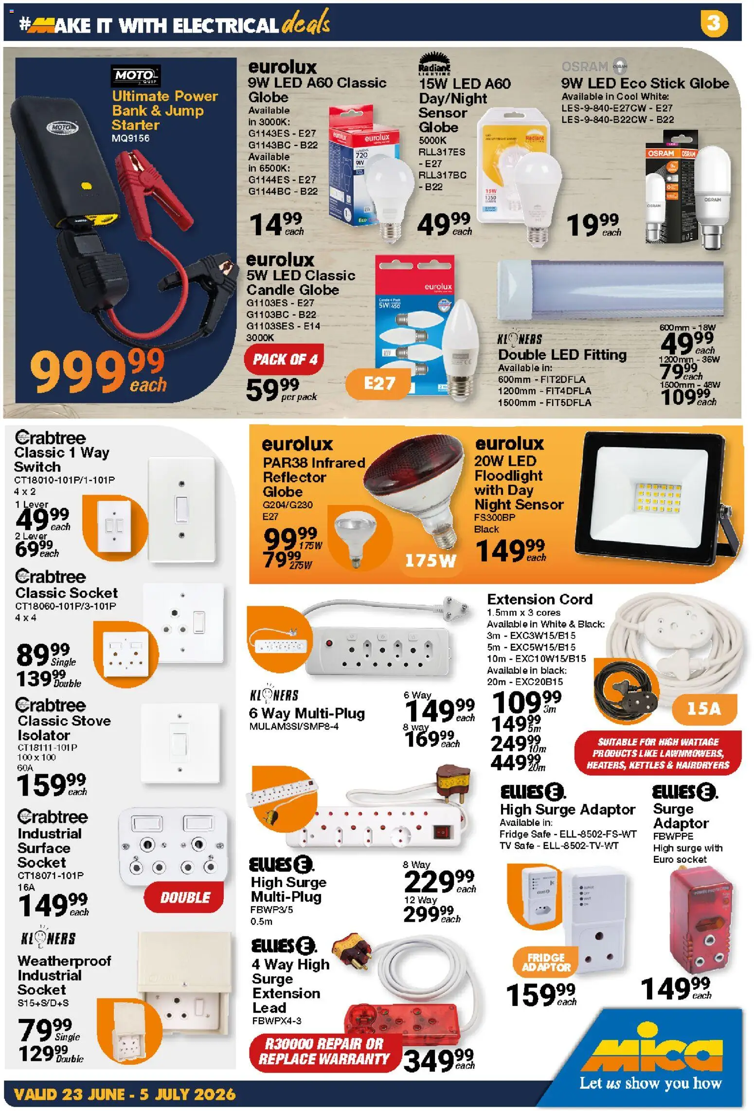 New MICA catalogue – valid from 23/06/2026 | Page: 3 | Products: Stove, TV, Socket, Fridge