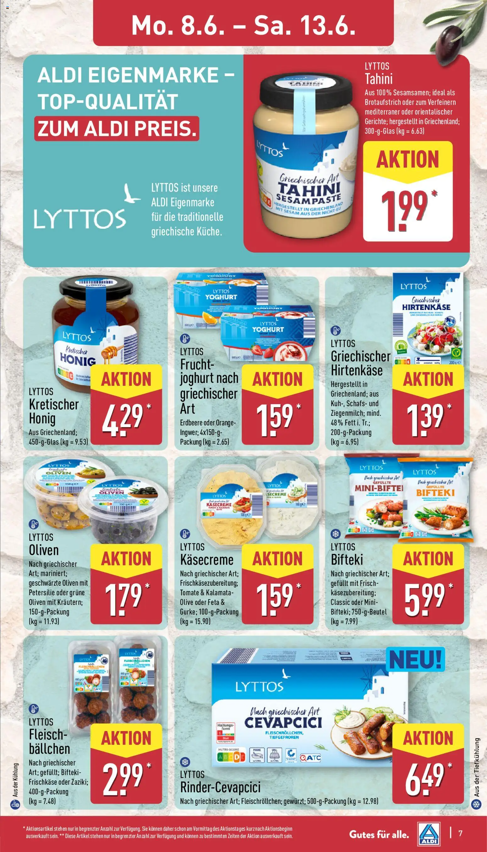 Aldi Prospekt – gültig ab 08.06.2026 | Seite: 11 | Produkte: Feta, Joghurt, Cevapcici, Fleisch