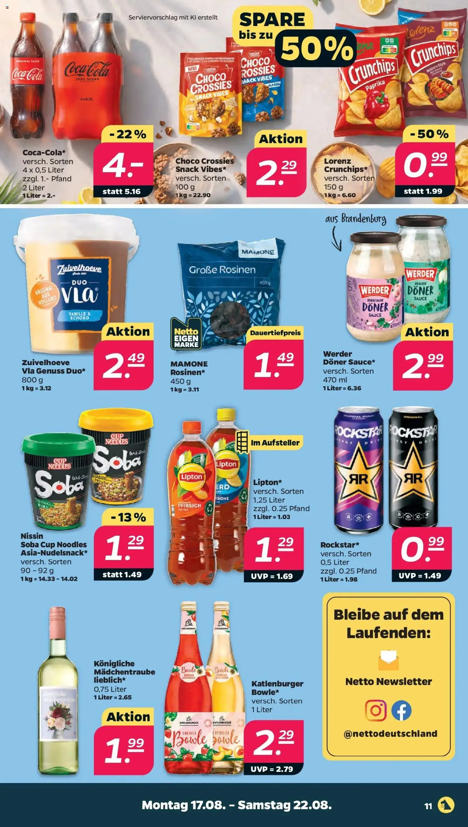 Netto - Netto APS : Wochenangebote ab 17.08.2026 → Angebote nächste Woche | Seite: 13 | Produkte: Coca cola, Rockstar, Rosinen, Pfirsich