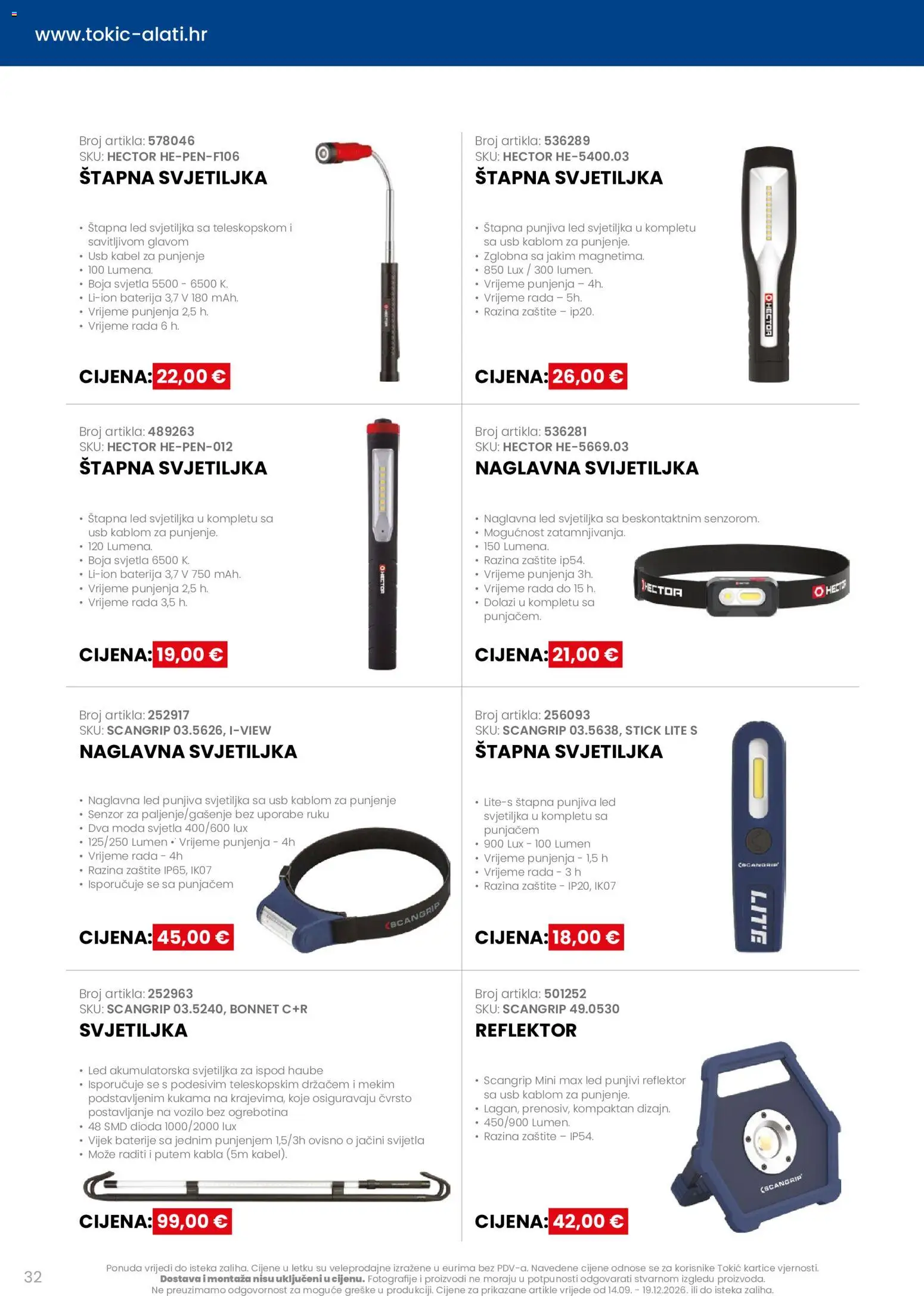 Tokić katalog | vrijedi od 14.09.2026 | Stranica: 32 | Proizvodi: Svjetiljka, Baterije, Reflektor, Led svjetiljka