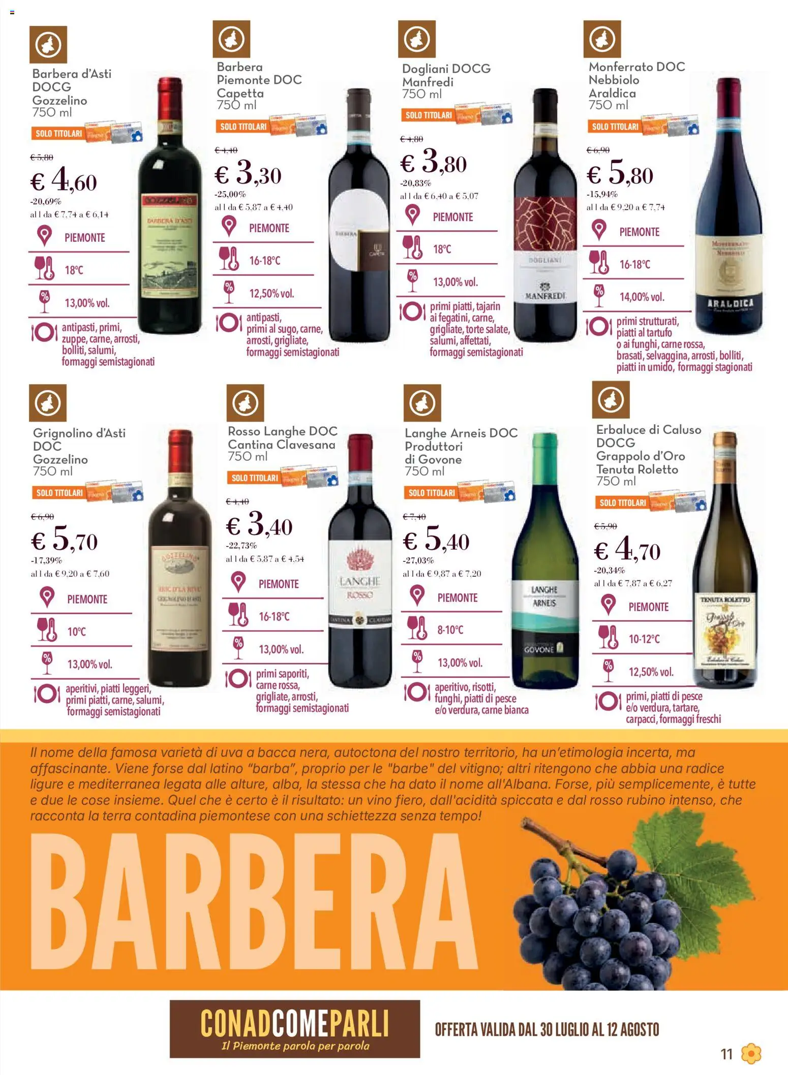 Volantino Conad del 30/07/2026 | Pagina: 11 | Prodotti: Tartufo, Pesce, Vino, Terra