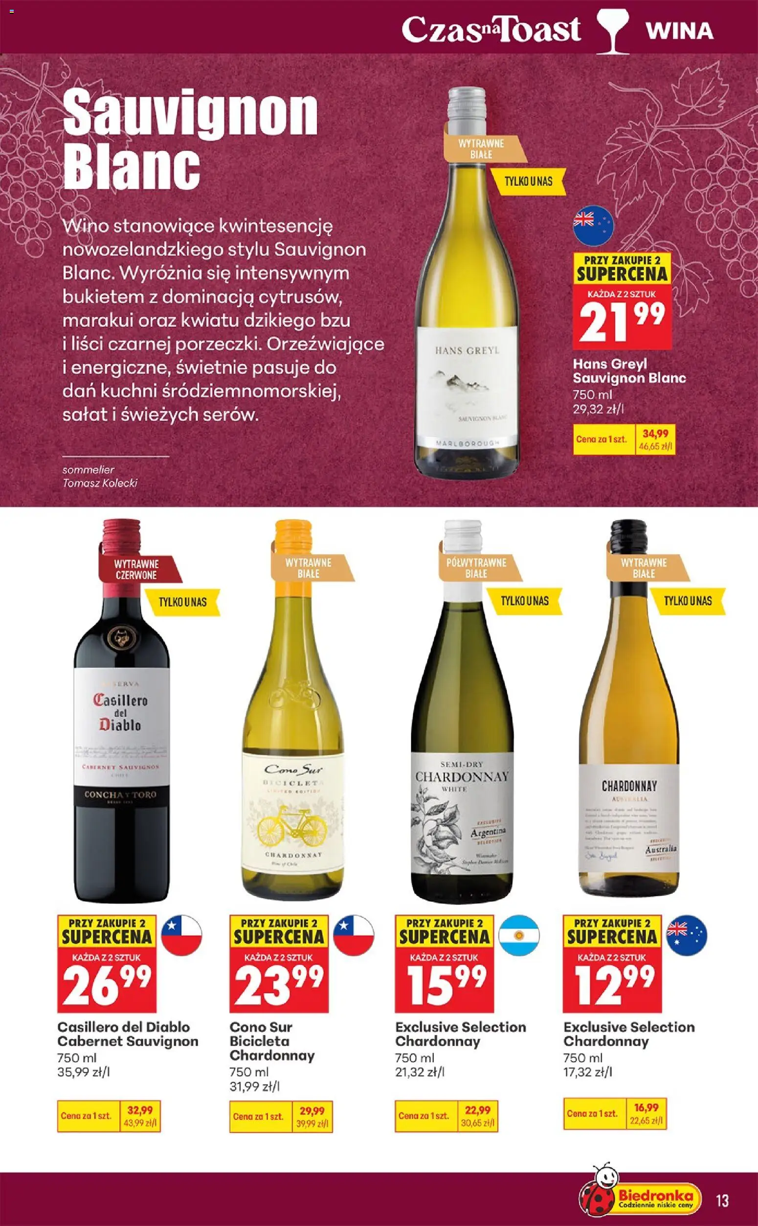 Biedronka Polsko leták - Czas na toast od 07.09.2026 | Strana: 13 | Produkty: Salát, Chardonnay Australia, Cabernet Sauvignon
