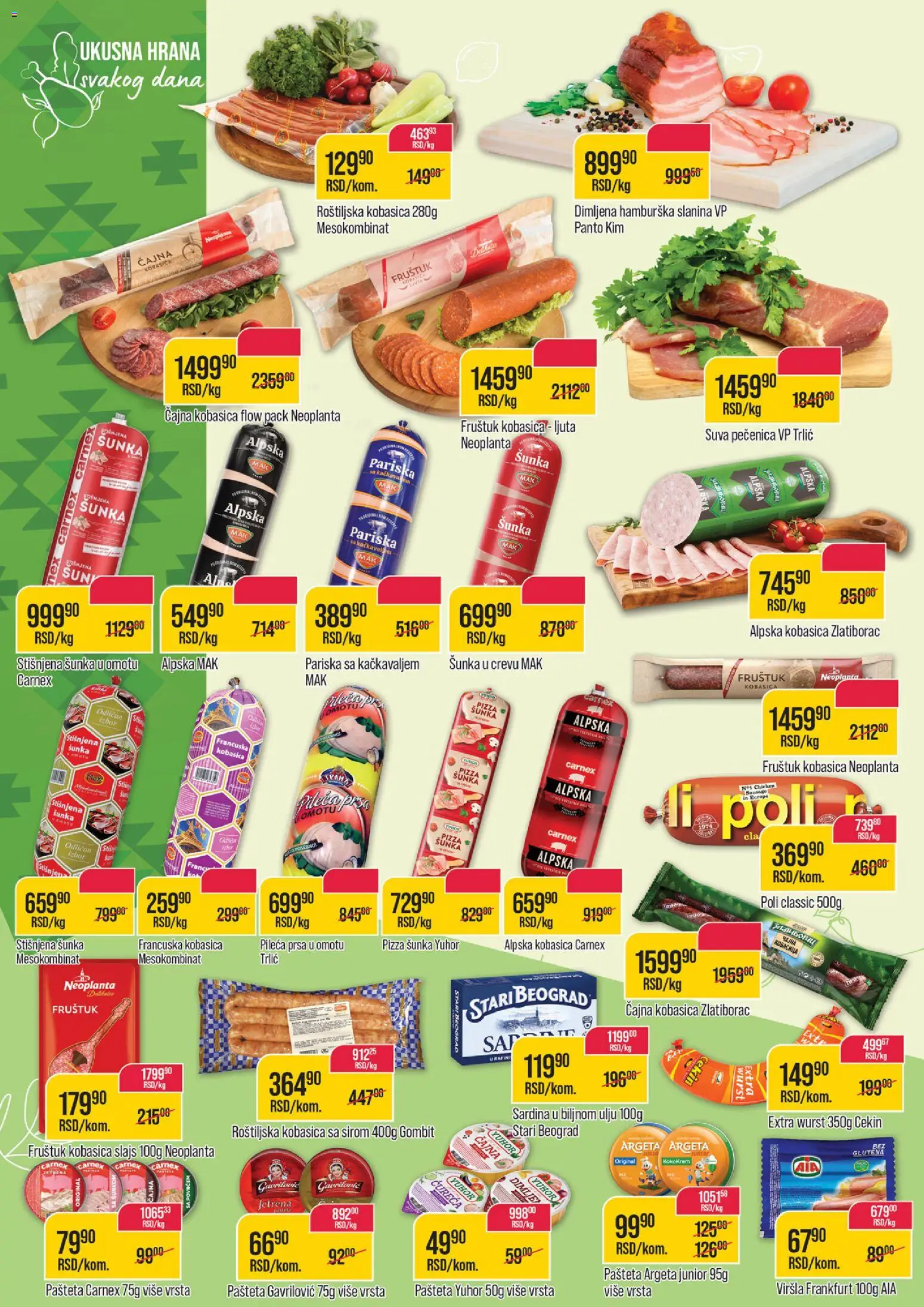 Zlatan Trag katalog - važi od 06.05.2026 | Strana: 6 | Proizvode: Pizza šunka, Kobasica, Pečenica, Sardina