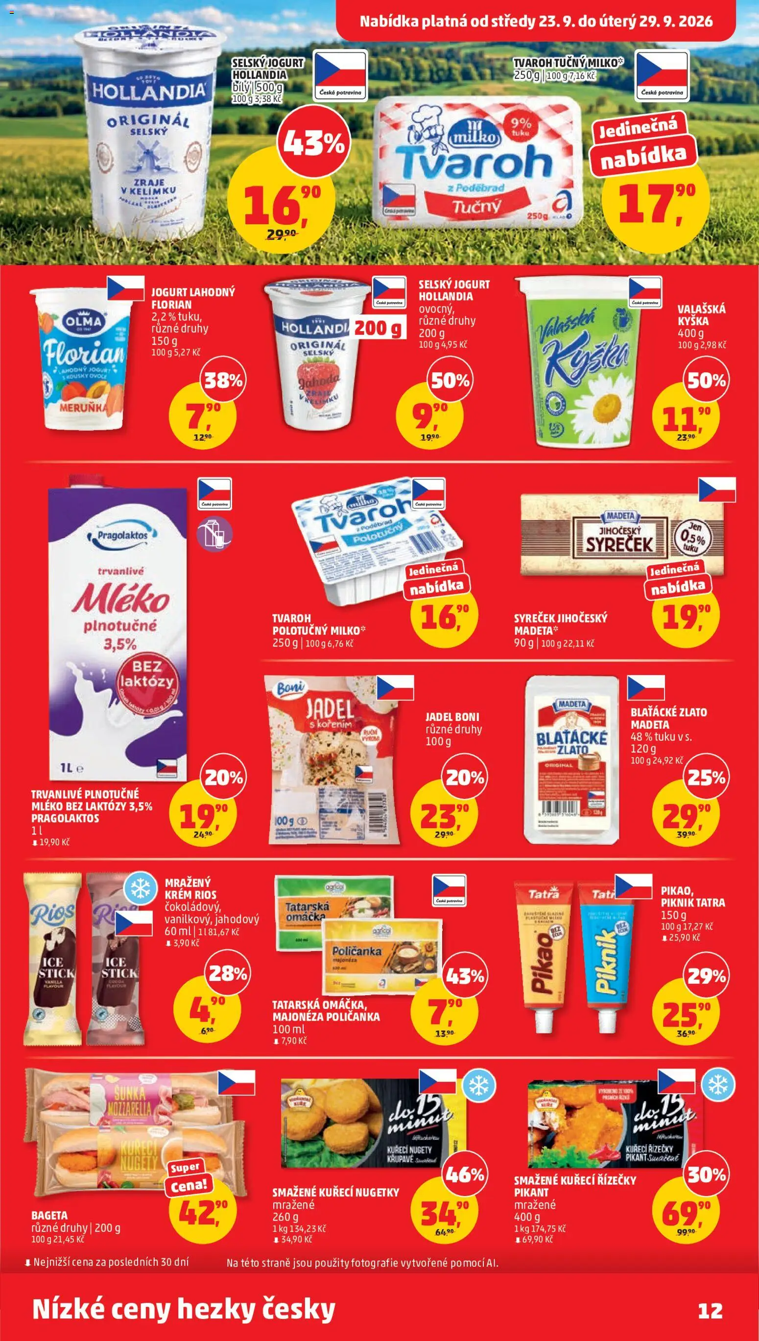 Penny Market leták od 23.09.2026 | Strana: 12 | Produkty: Mléko bez laktózy, Jogurt florian, Majonéza, Hollandia