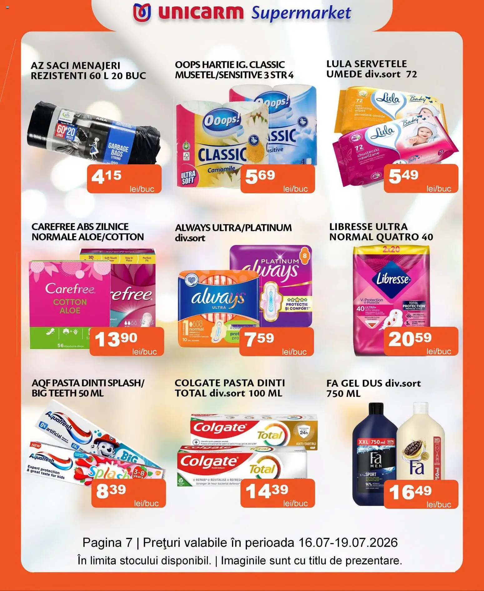 Noul catalog Unicarm – valabil de la 16.07.2026 | Pagină: 7 | Produse: Pepino, Saci menajeri, Duș, Șervețele umede