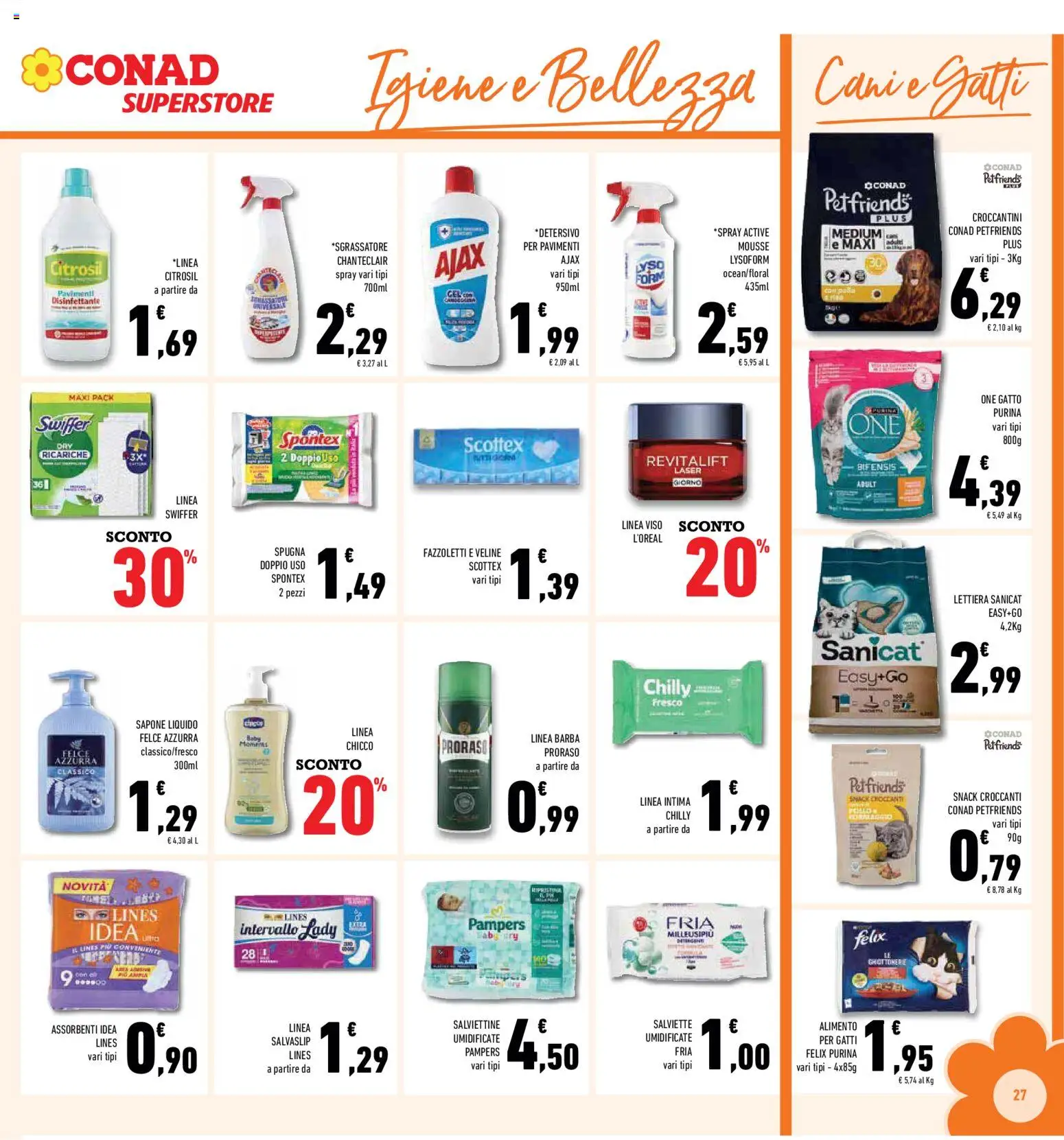 Volantino Conad del 04.06.2026 | Pagina: 27 | Prodotti: Detergente, Fazzoletti, Sgrassatore, Pampers