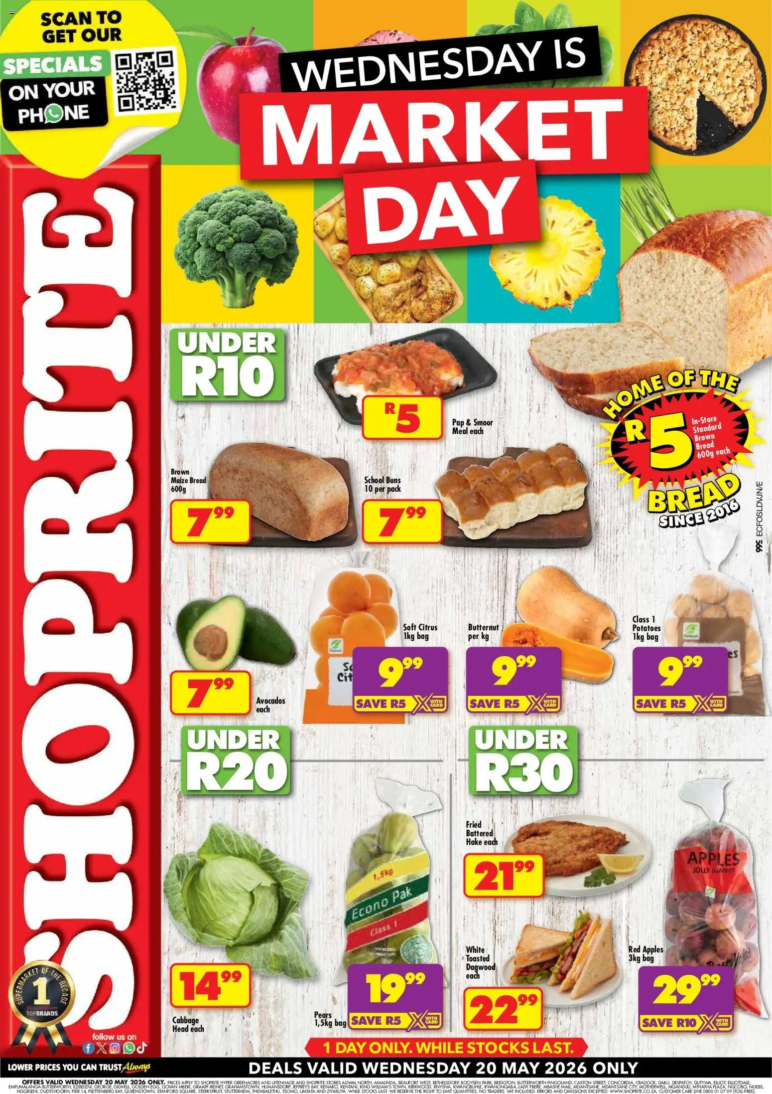 New Shoprite catalogue – valid from 20.05.2026 | Page: 1 | Products: Bread, Apples, Avocados, Potatoes