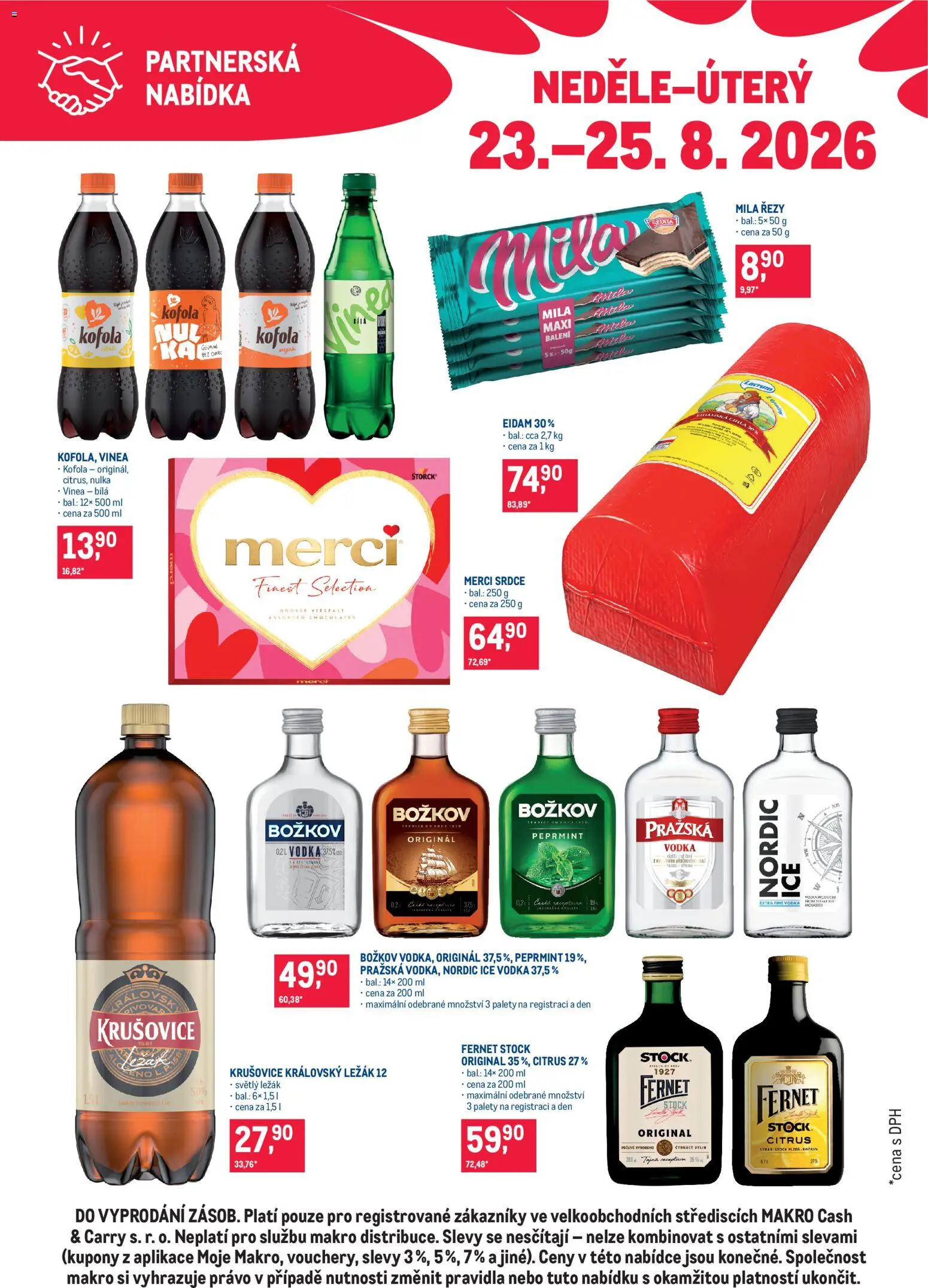 Makro leták - Partnerská nabídka od 23.08.2026 | Strana: 1 | Produkty: Finest, Merci, Krušovice, Vinea