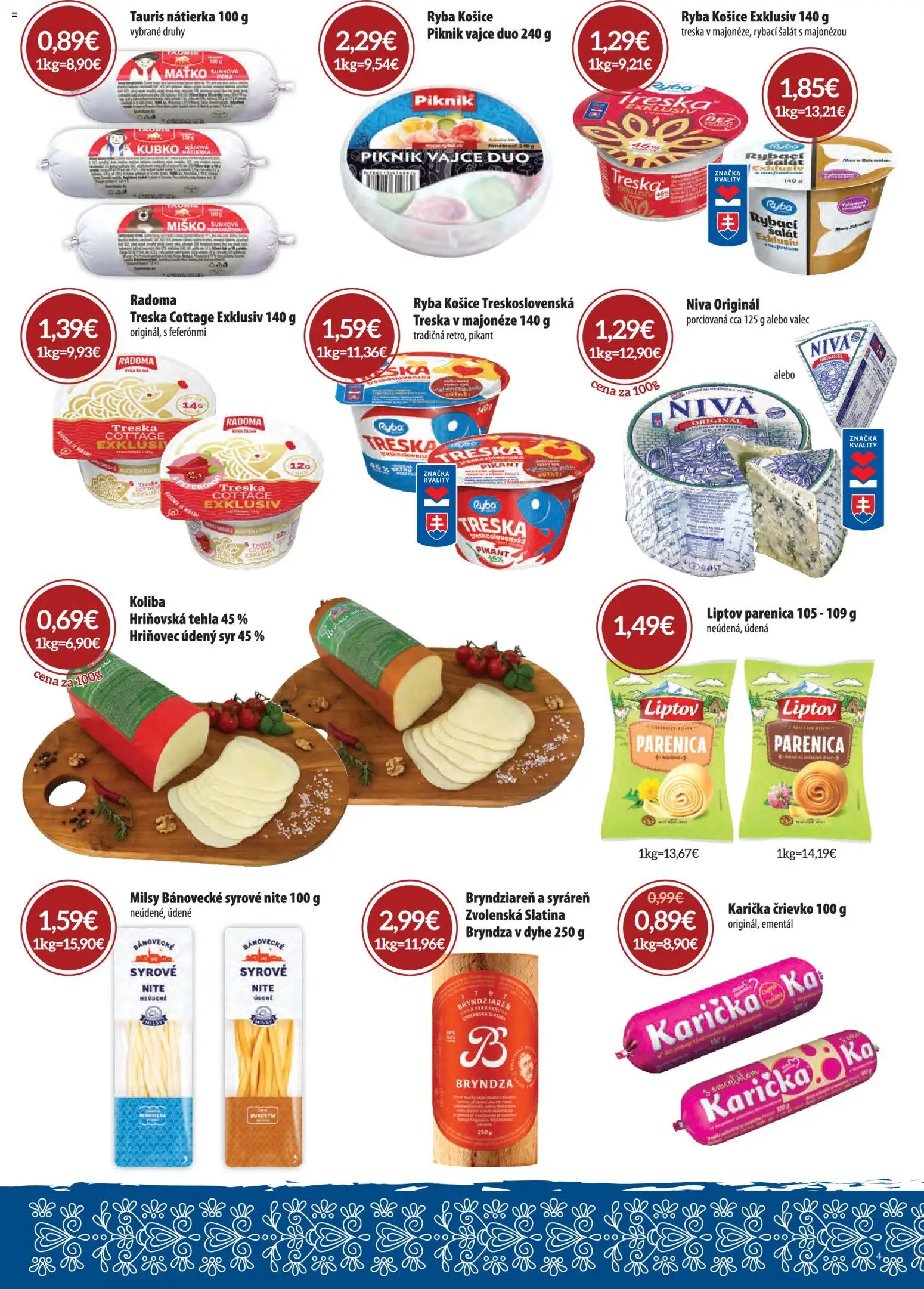 Nové Nitrazdroj akcie – leták je platný od 01.10.2026 | Strana: 4 | Produkty: Nátierka, Niva, Šalát, Treska