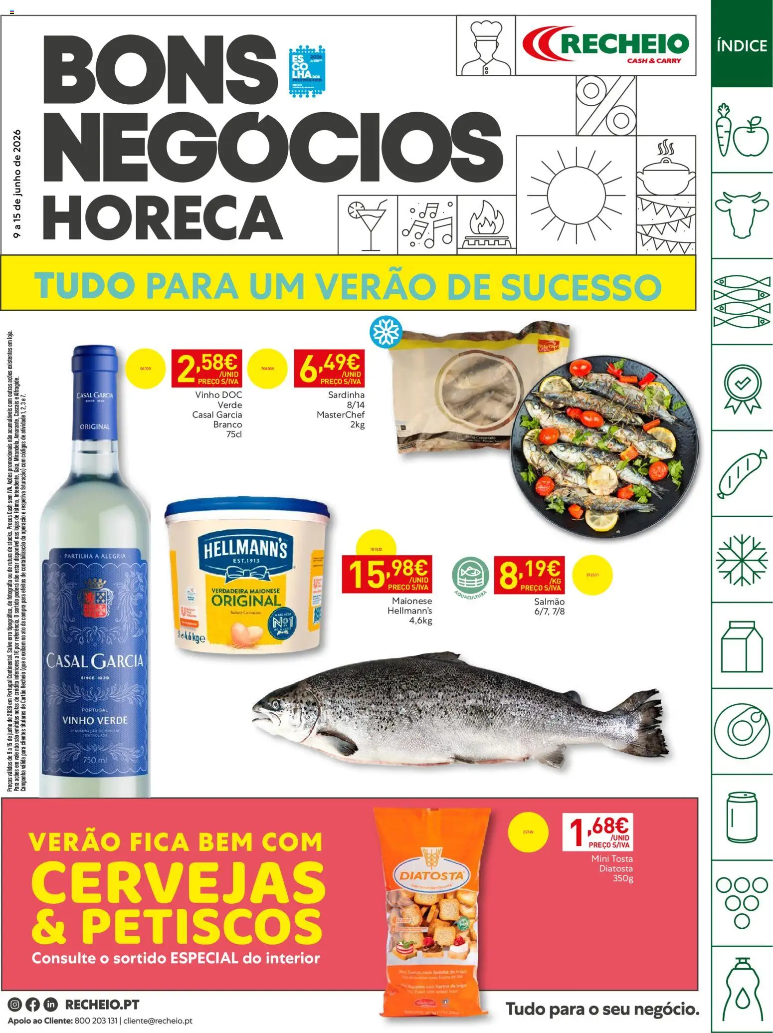 Recheio Horeca │ válido de 09.06.2026 | Página: 1 | Produtos: Farinha de trigo, Tostas, Salmão, Vinho