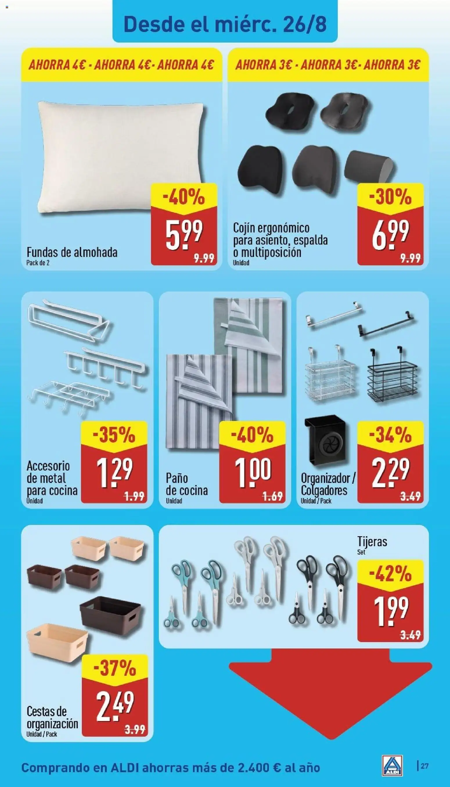 Aldi folleto Canarias │ válido desde el 24/08/2026 | Página: 27 | Productos: Organizador, Cocina, Almohada, Cojín
