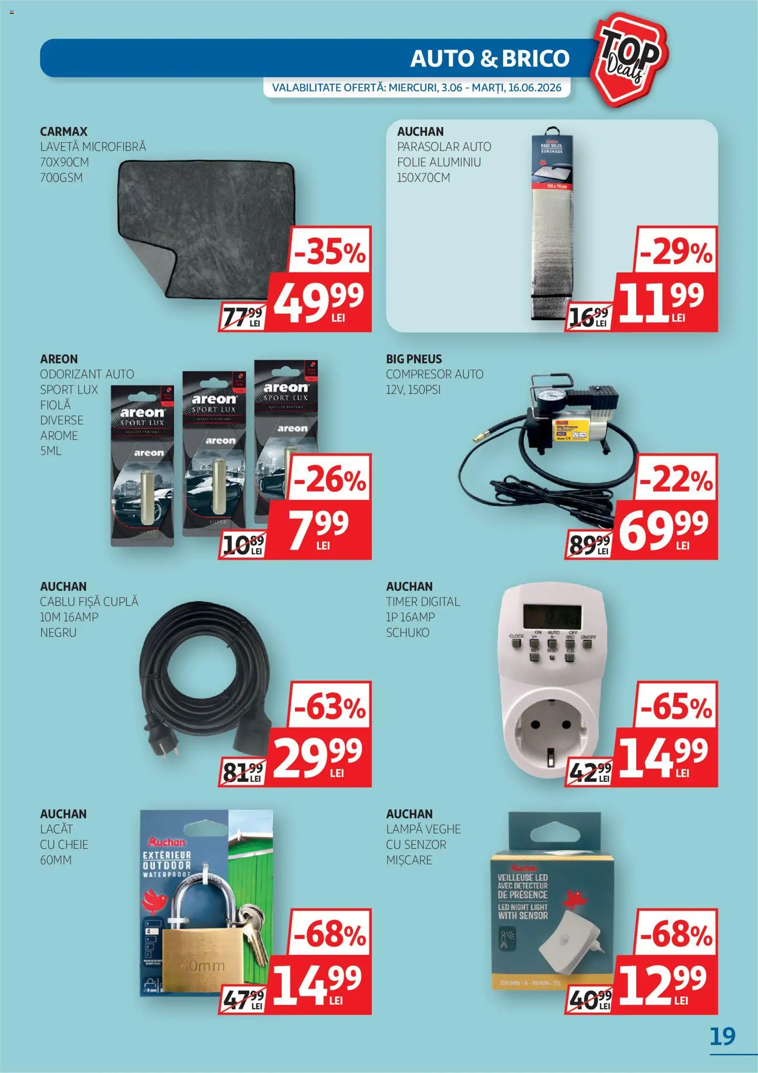 Noul catalog Auchan – valabil de la 03.06.2026 | Pagină: 19 | Produse: Cablu, Babak, Lampă