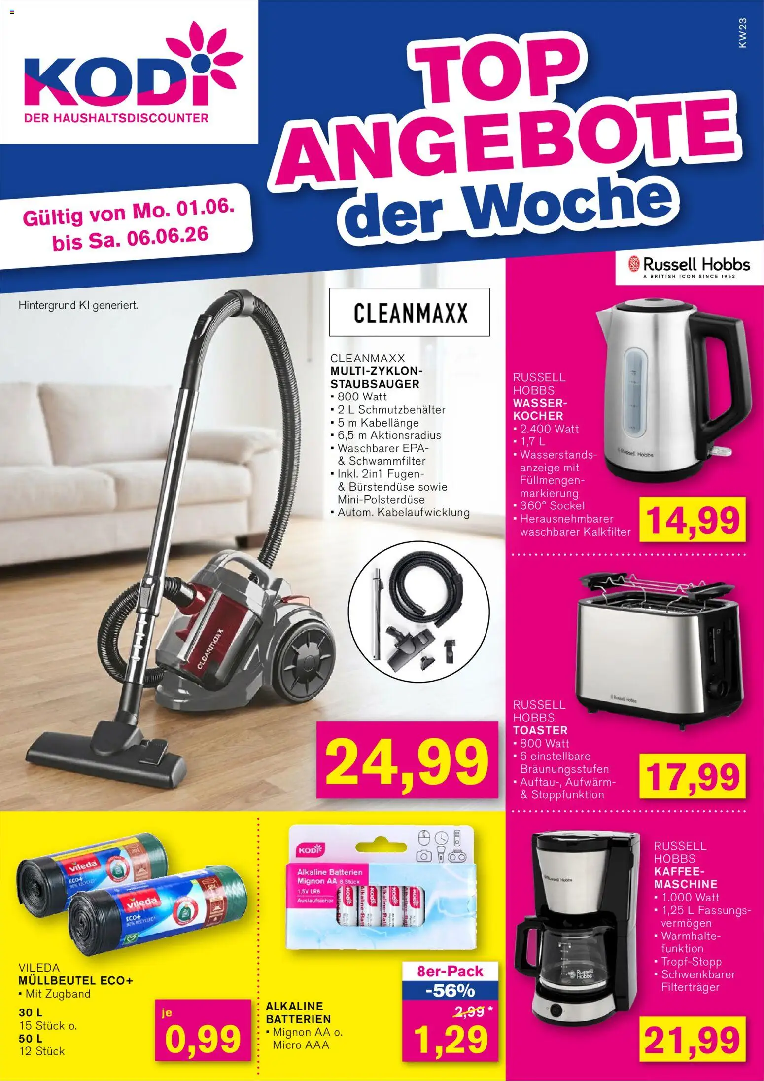 KODi Prospekt – gültig ab 01.06.2026 | Seite: 1 | Produkte: Staubsauger, Kocher, Batterien, Kaffee