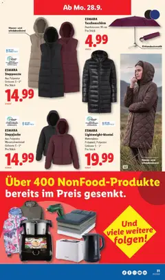 Lidl aktionen ab 24.09.2026 gültig | Seite: 31 | Produkte: Steppweste, Steppjacke, Wasser