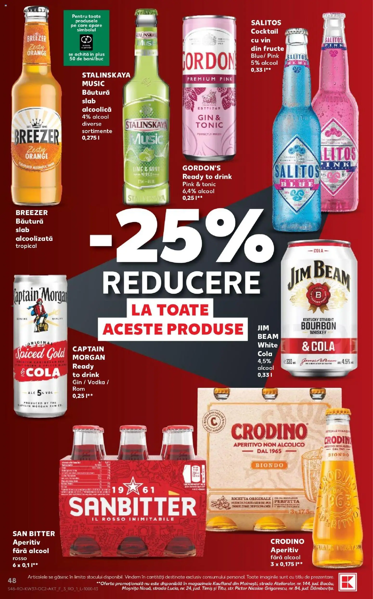 Kaufland RO akciós ujság - amely érvényes a következő dátumtól: 2026.09.09. | Oldal: 48 | Termékek: Tonic, Rum, Captain morgan, Gin