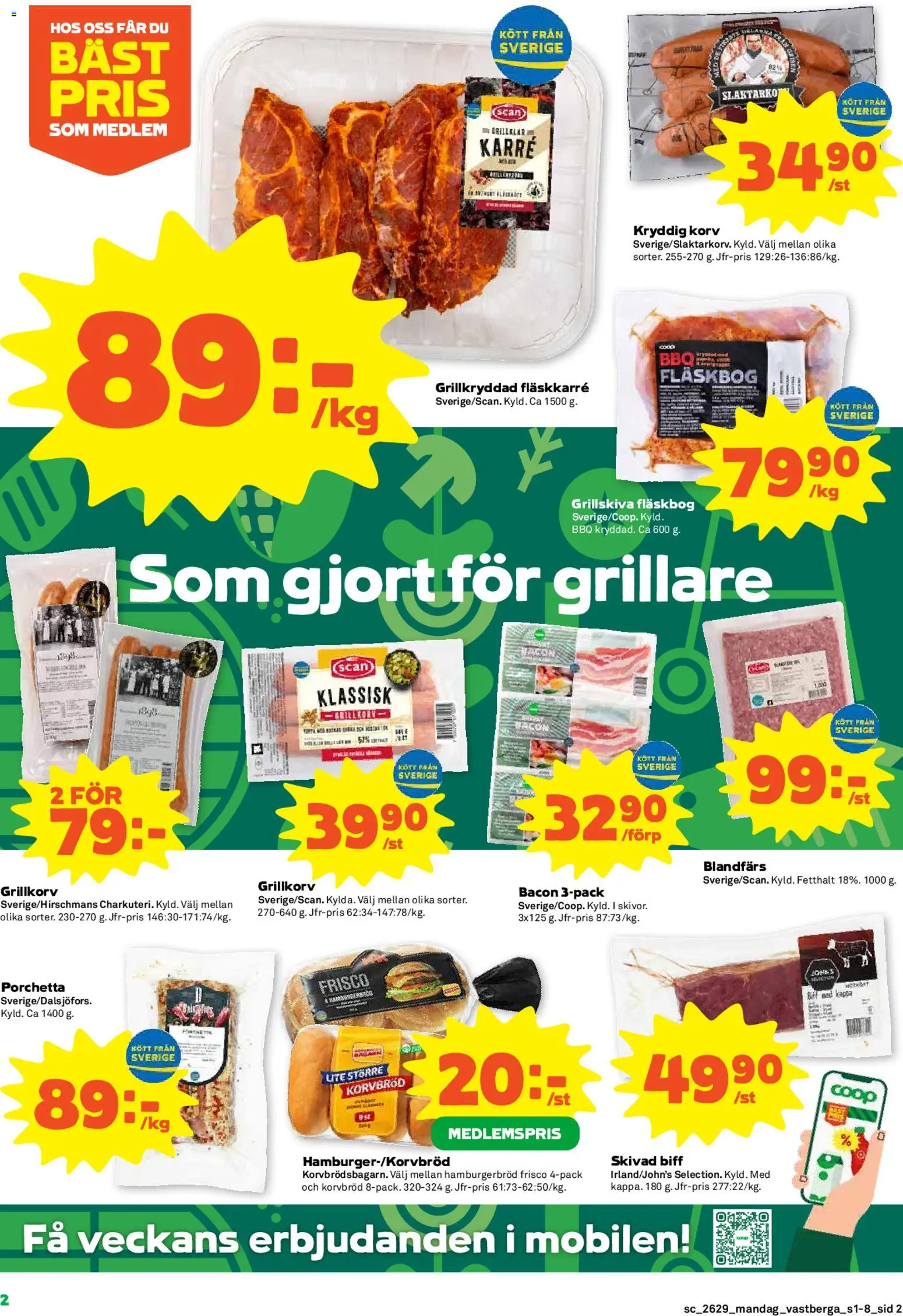 Coop Forum reklamblad aktuell från 13/07/2026 | Sida: 2 | Produkter: Bacon, Hamburgerbröd, Blandfärs, Kappa