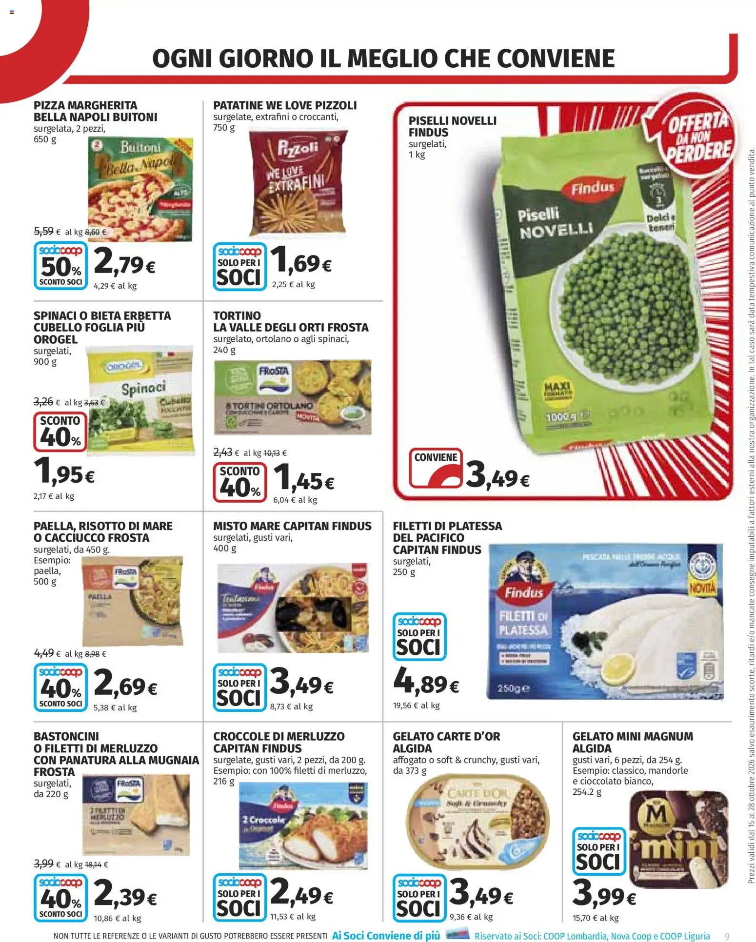 Volantino COOP del 15/10/2026 | Pagina: 9 | Prodotti: Cioccolato, Merluzzo, Gelato, Piselli