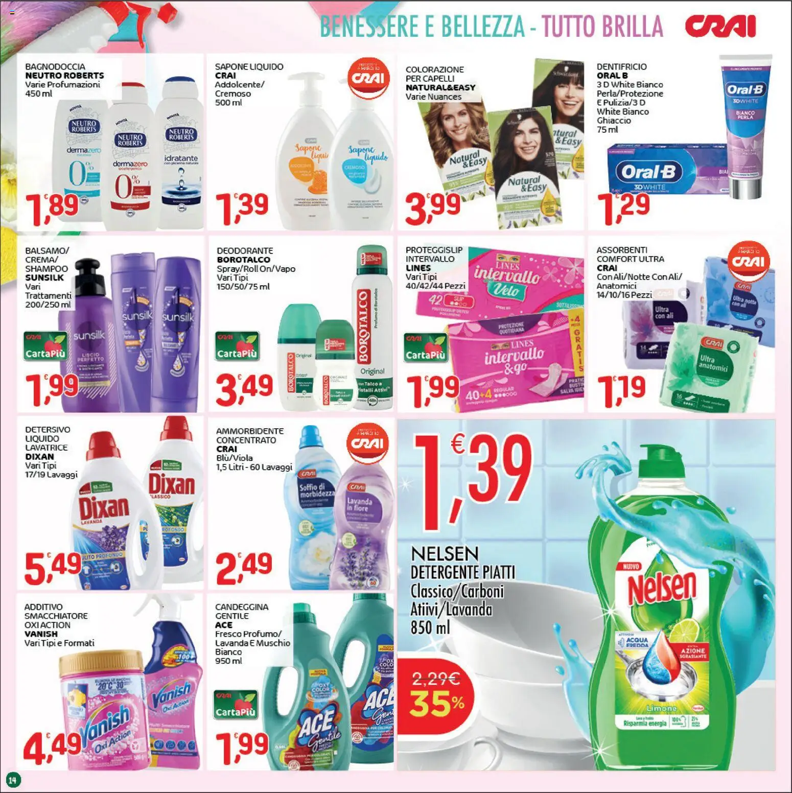 Volantino CRAI del 14.05.2026 | Pagina: 14 | Prodotti: Sapone, Dentifricio, Ammorbidente, Smacchiatore