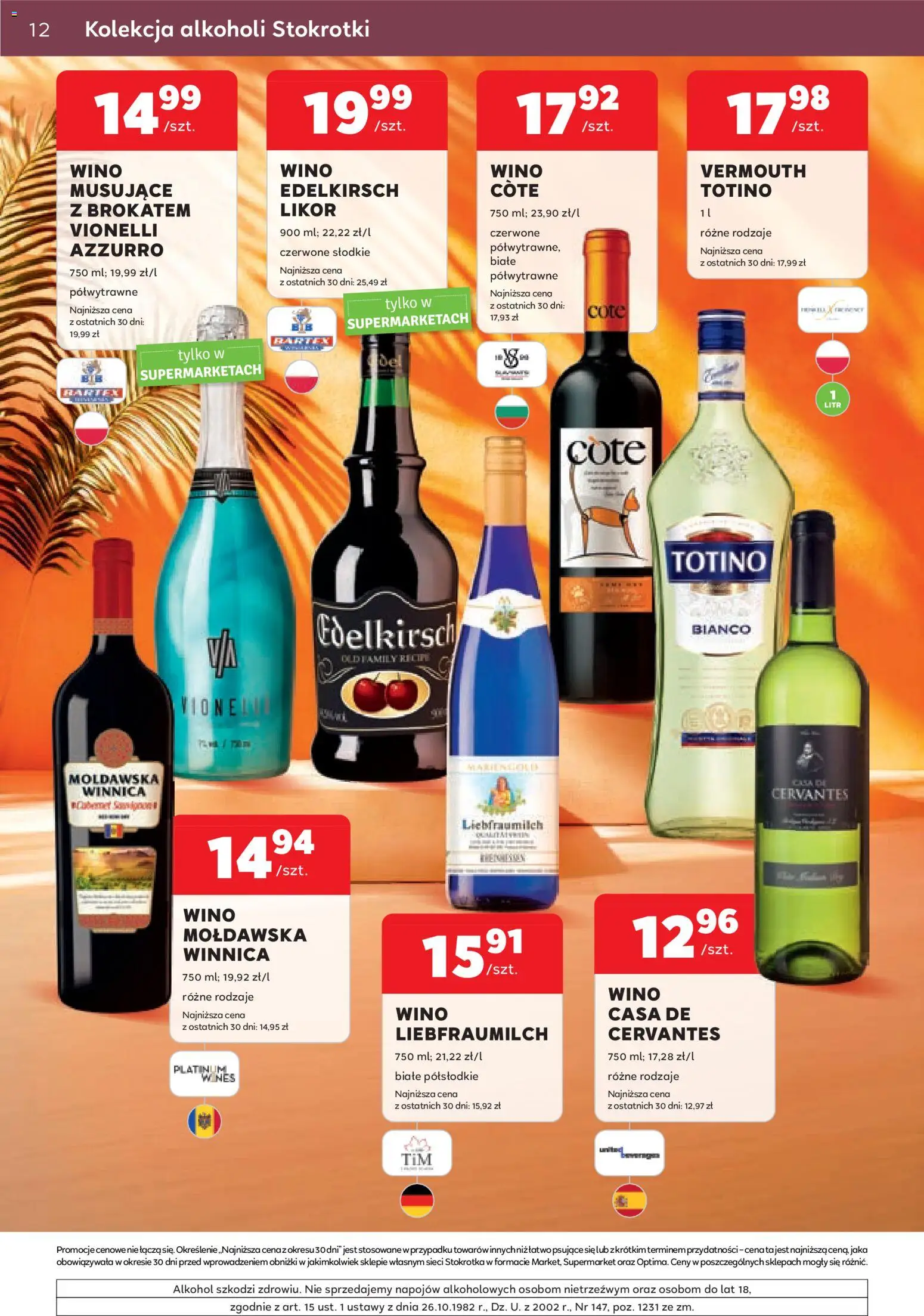 Stokrotka gazetka - Oferta alkoholowa od 09.07.2026 | Strona: 12 | Produkty: Stokrotka, Wino, Alkohol