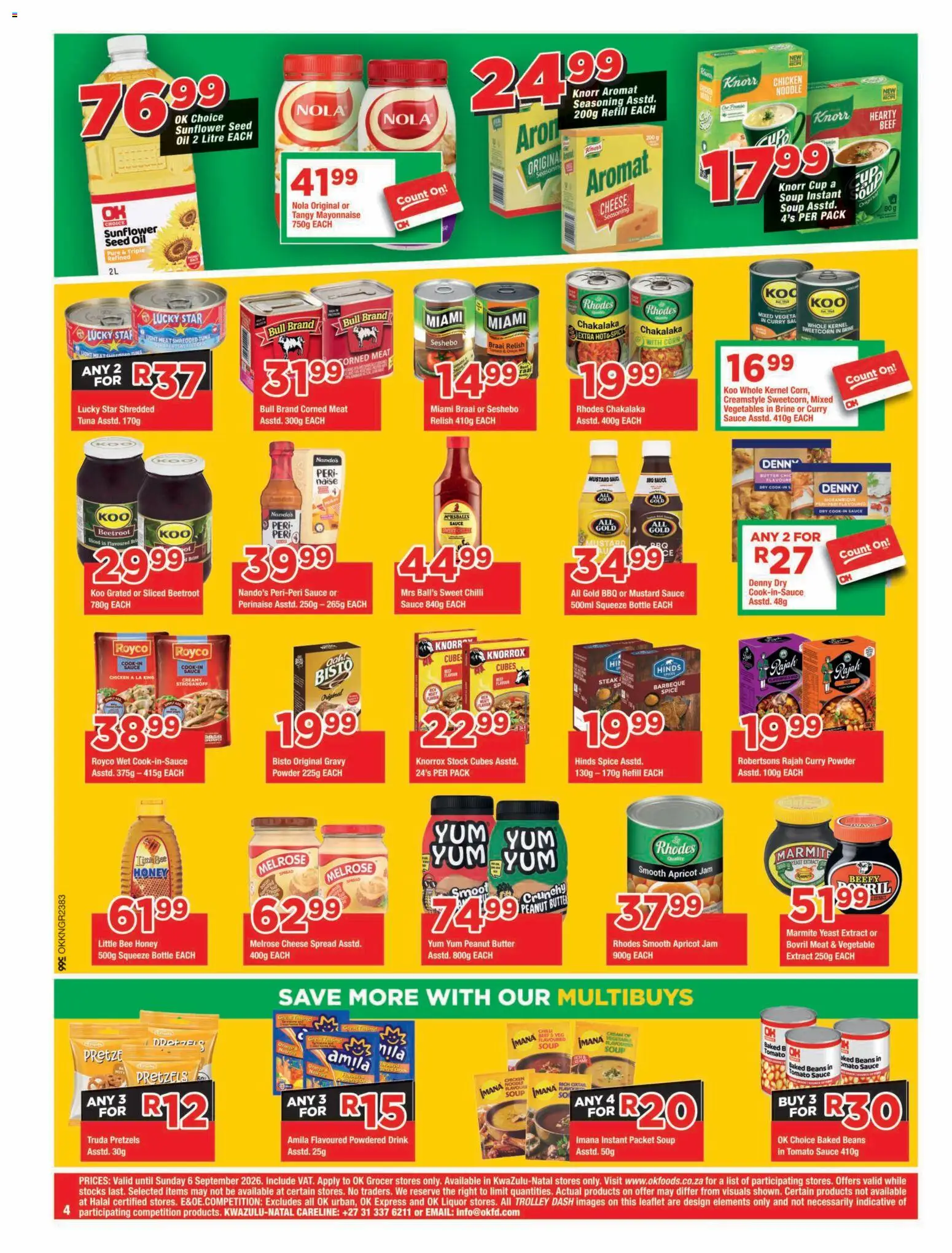 New OK Foods catalogue – valid from 25/08/2026 | Page: 4 | Products: Corned meat, Jam, Stock, Vegetables