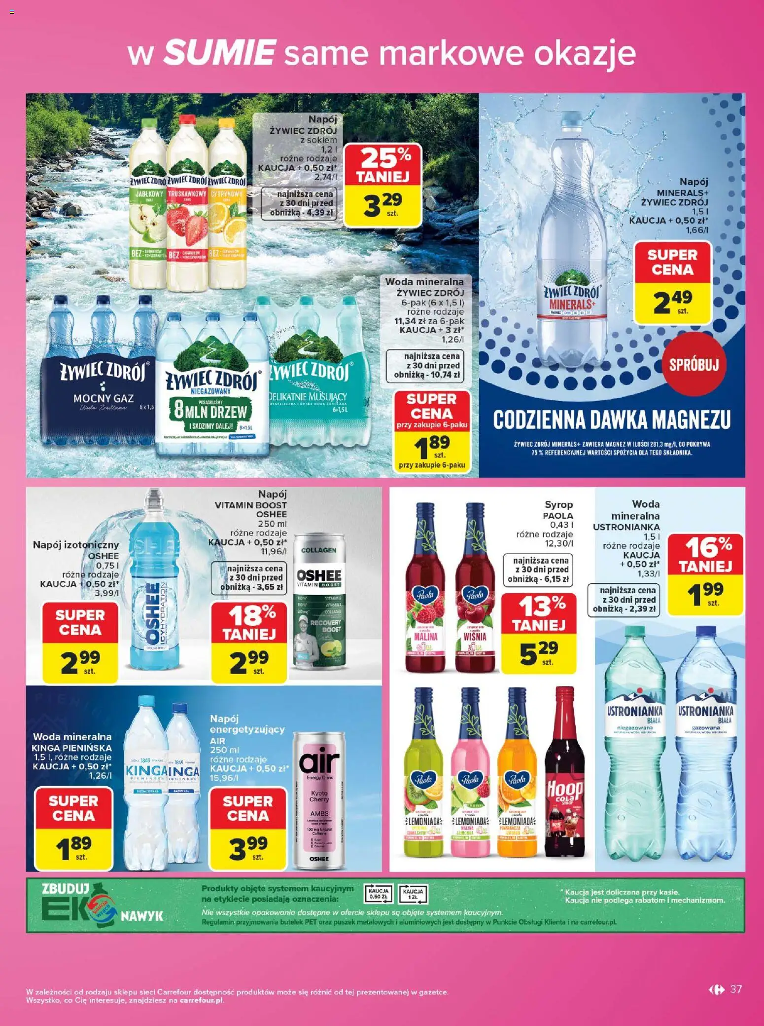 Carrefour gazetka - Same markowe okazje od 03.08.2026 | Strona: 37 | Produkty: Syrop, Malina, Woda źródlana, Woda