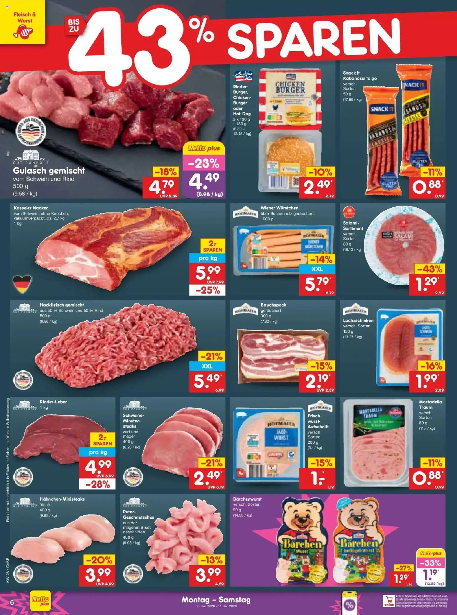 Netto Marken-Discount - Netto: Wochenangebote – gültig ab 05.07.2026 | Seite: 10 | Produkte: Wiener wurstchen, Gulasch, Salami, Hackfleisch