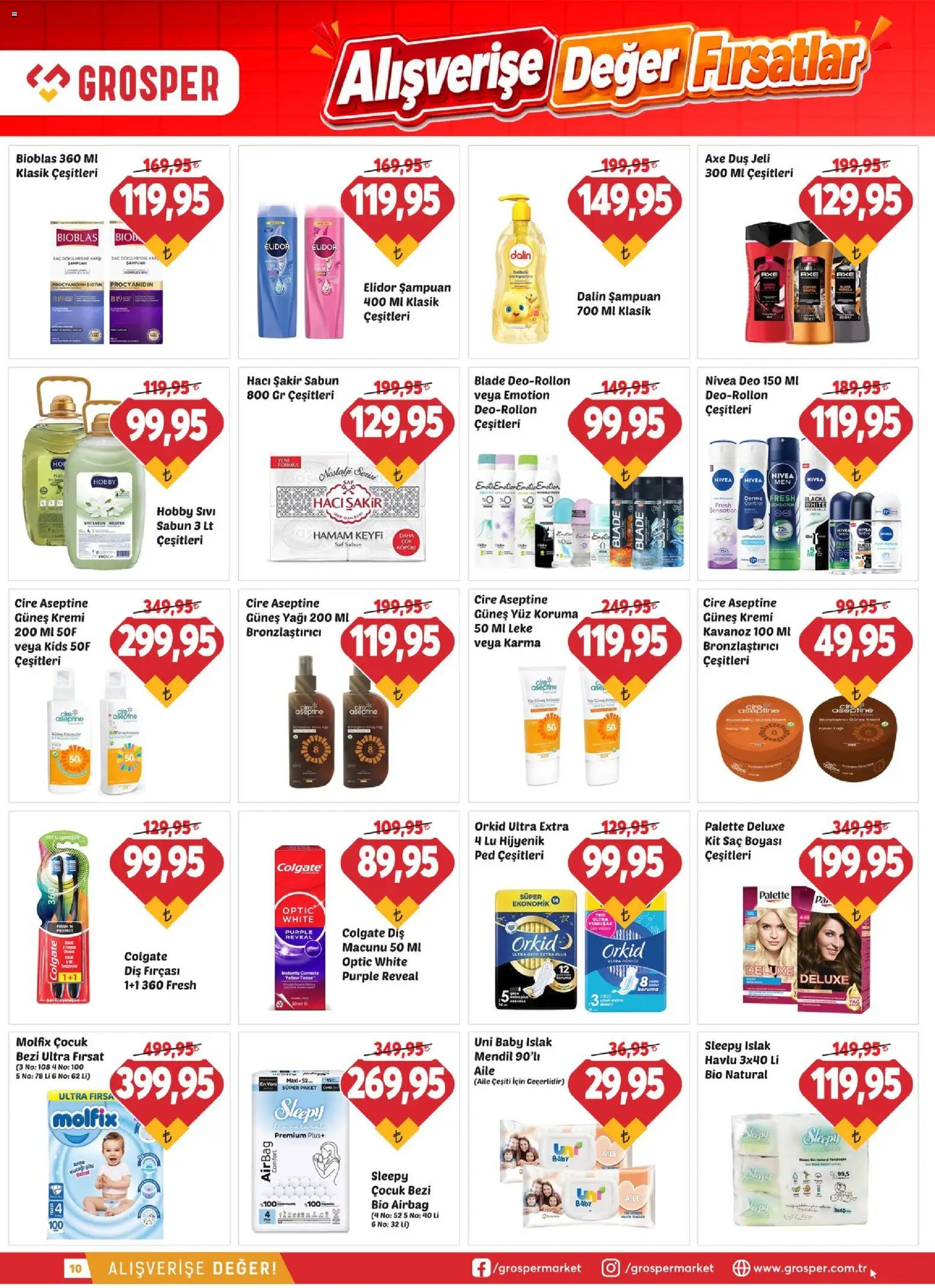 Grosper Katalog - 12 Ağustos 2026 tarihinden itibaren geçerlidir | Sayfa: 10 | Ürünler: Şampuan, Duş jeli, Diş fırçası, Bronzlaştırıcı