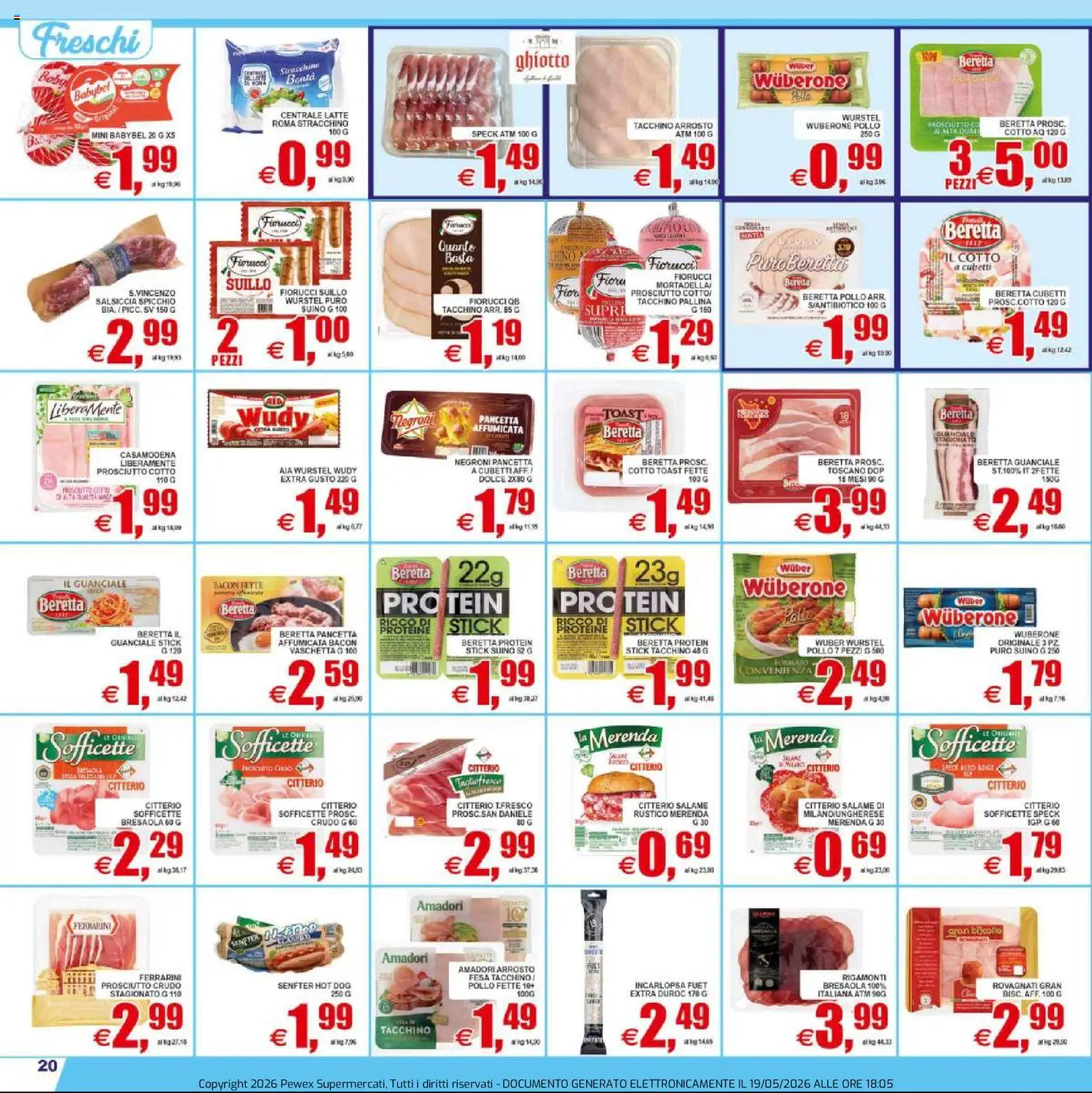 Volantino Pewex del 20.05.2026 | Pagina: 20 | Prodotti: Prosciutto Crudo, Tacchino, Prosciutto, Stracchino