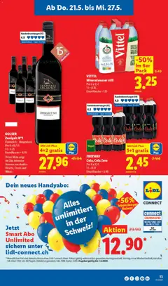 Lidl aktionen ab 21.05.2026 gültig | Seite: 13 | Produkte: Mineralwasser, Wein