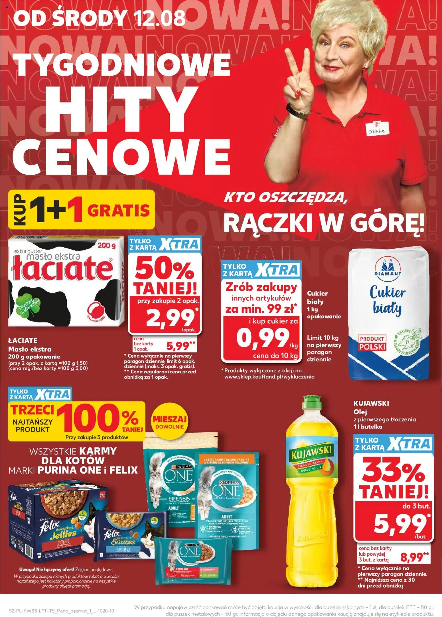 Kaufland Polsko leták od 12.08.2026 | Strana: 2 | Produkty: Felix, Máslo, Purina one, Karty