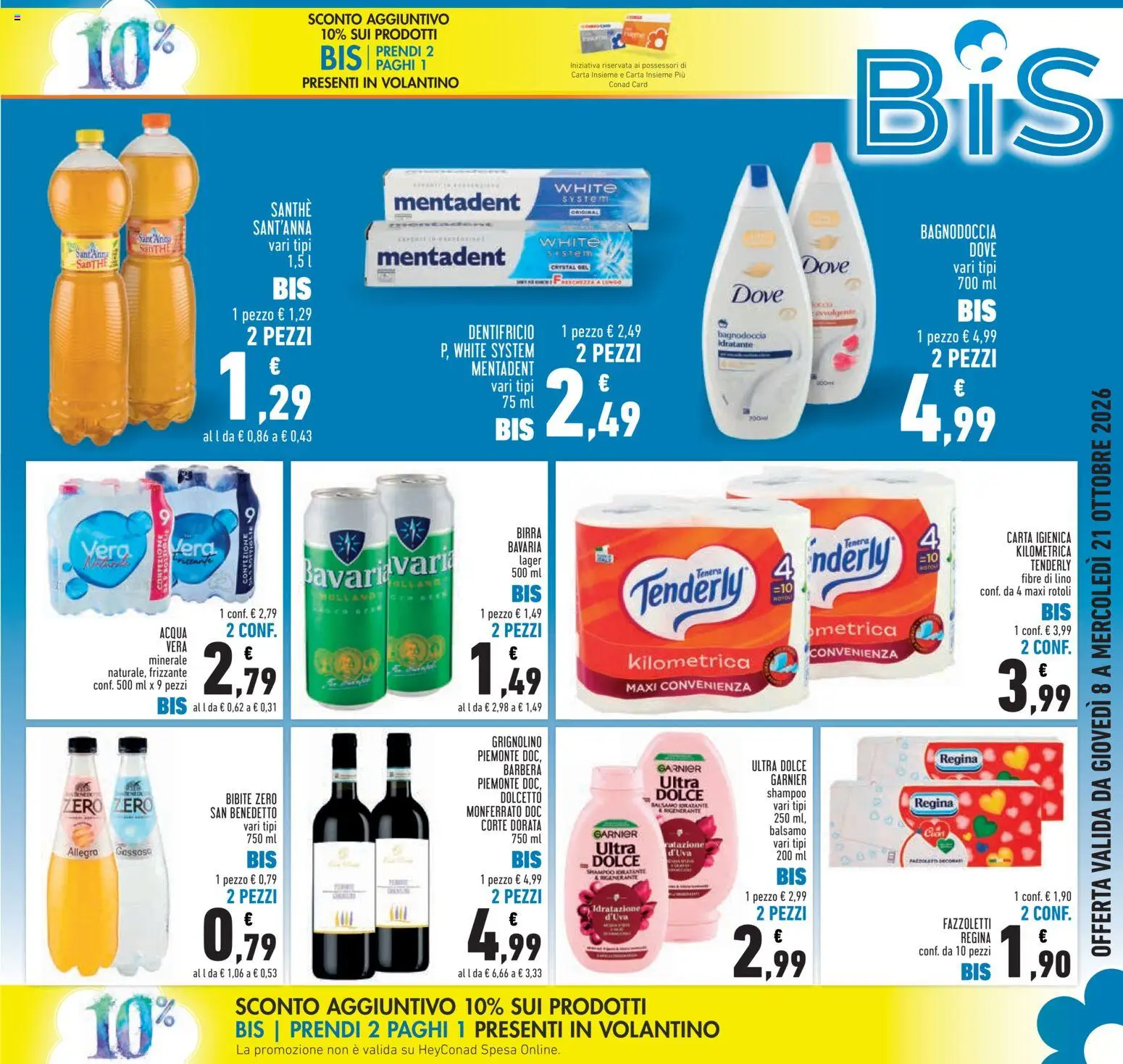 Volantino Conad del 08/10/2026 | Pagina: 5 | Prodotti: Balsamo, Bagnoschiuma, Dentifricio, Acqua