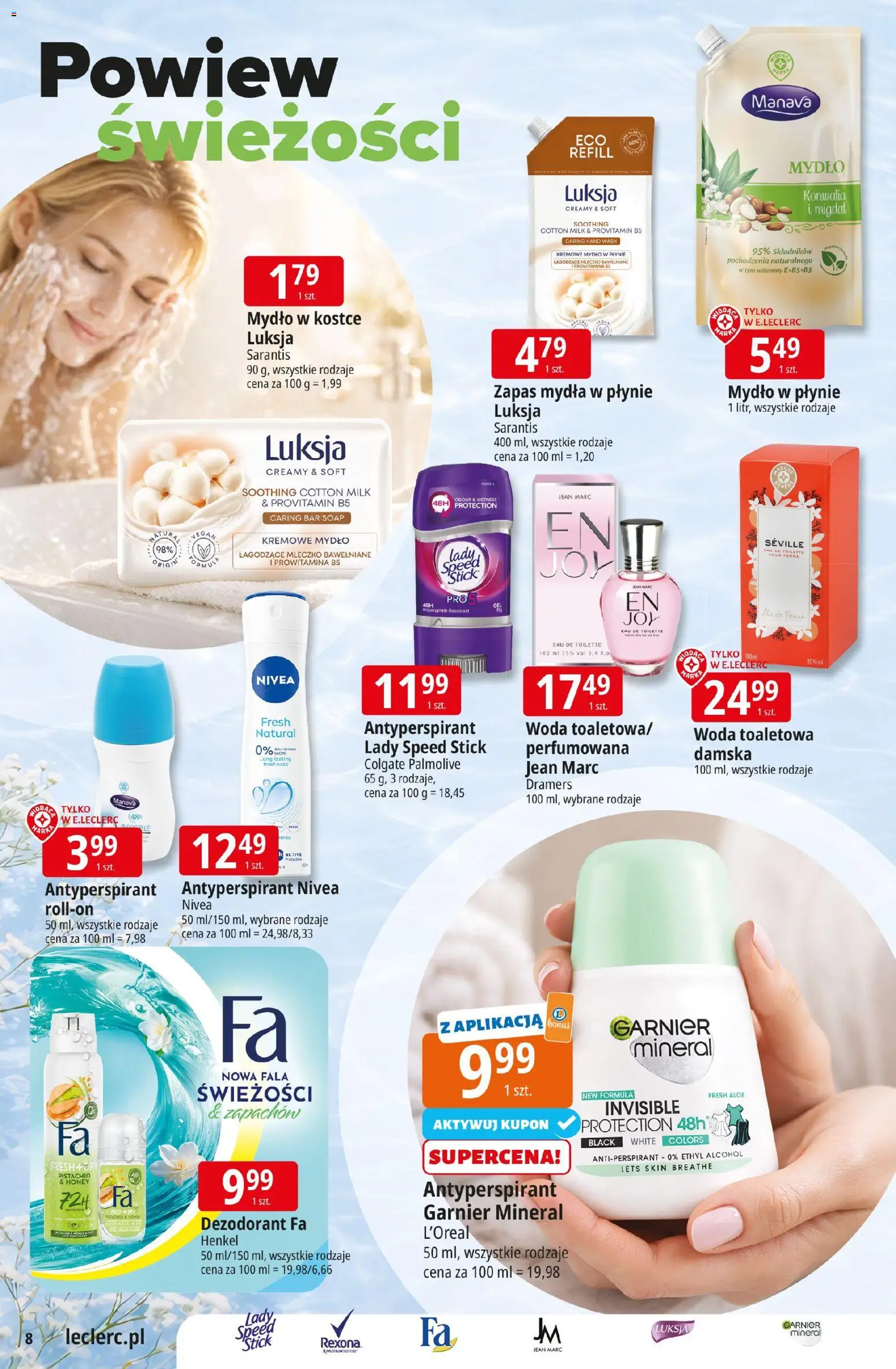 E.Leclerc gazetka - Zielona Góra od 05.05.2026 | Strona: 25 | Produkty: Kremowe mydło w płynie, Woda toaletowa, Antyperspirant, Woda