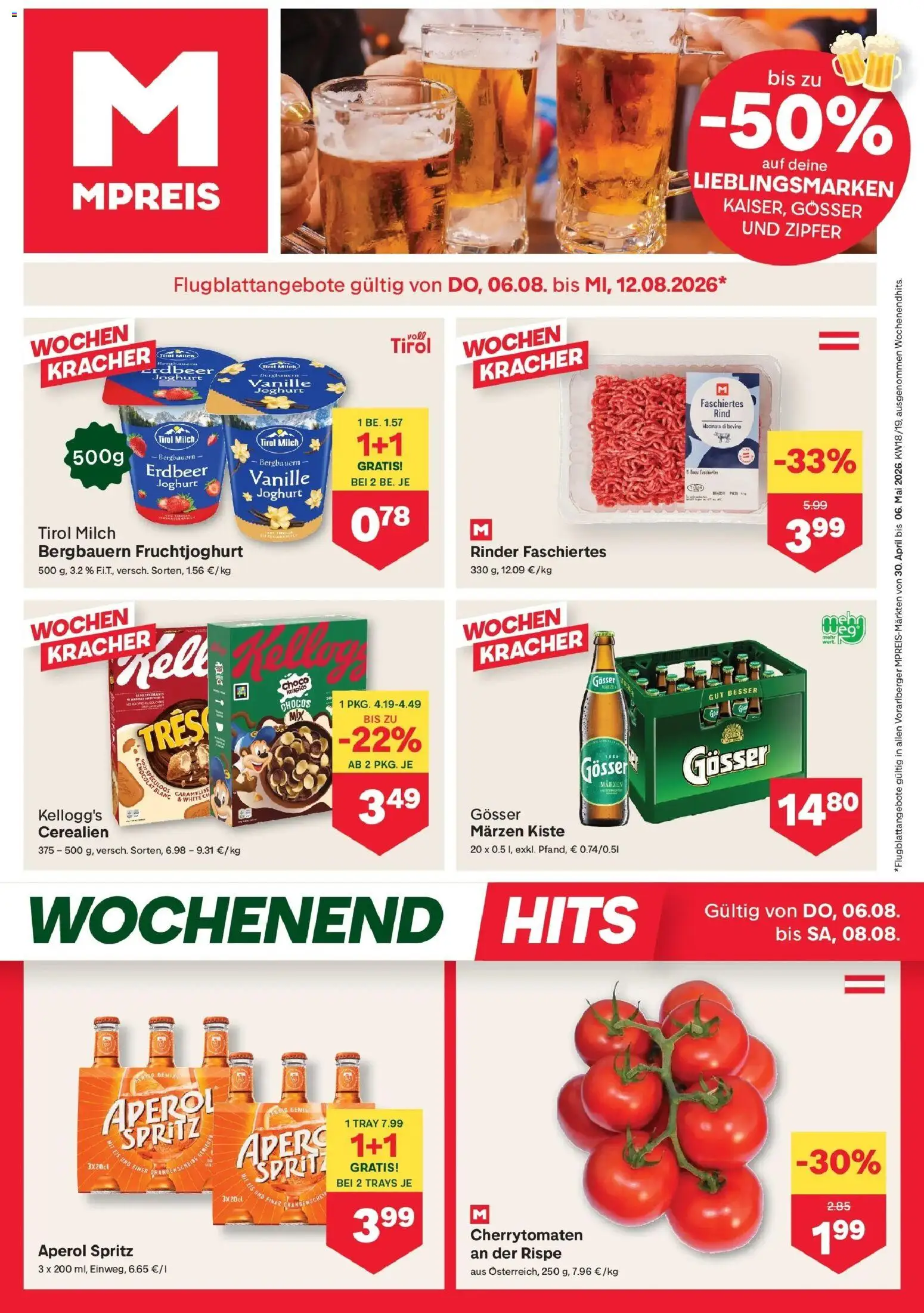 MPREIS St.Gallenkirch gültig ab 06.08.2026 | Seite: 1 | Produkte: Eis, Aperol, Milch, Joghurt