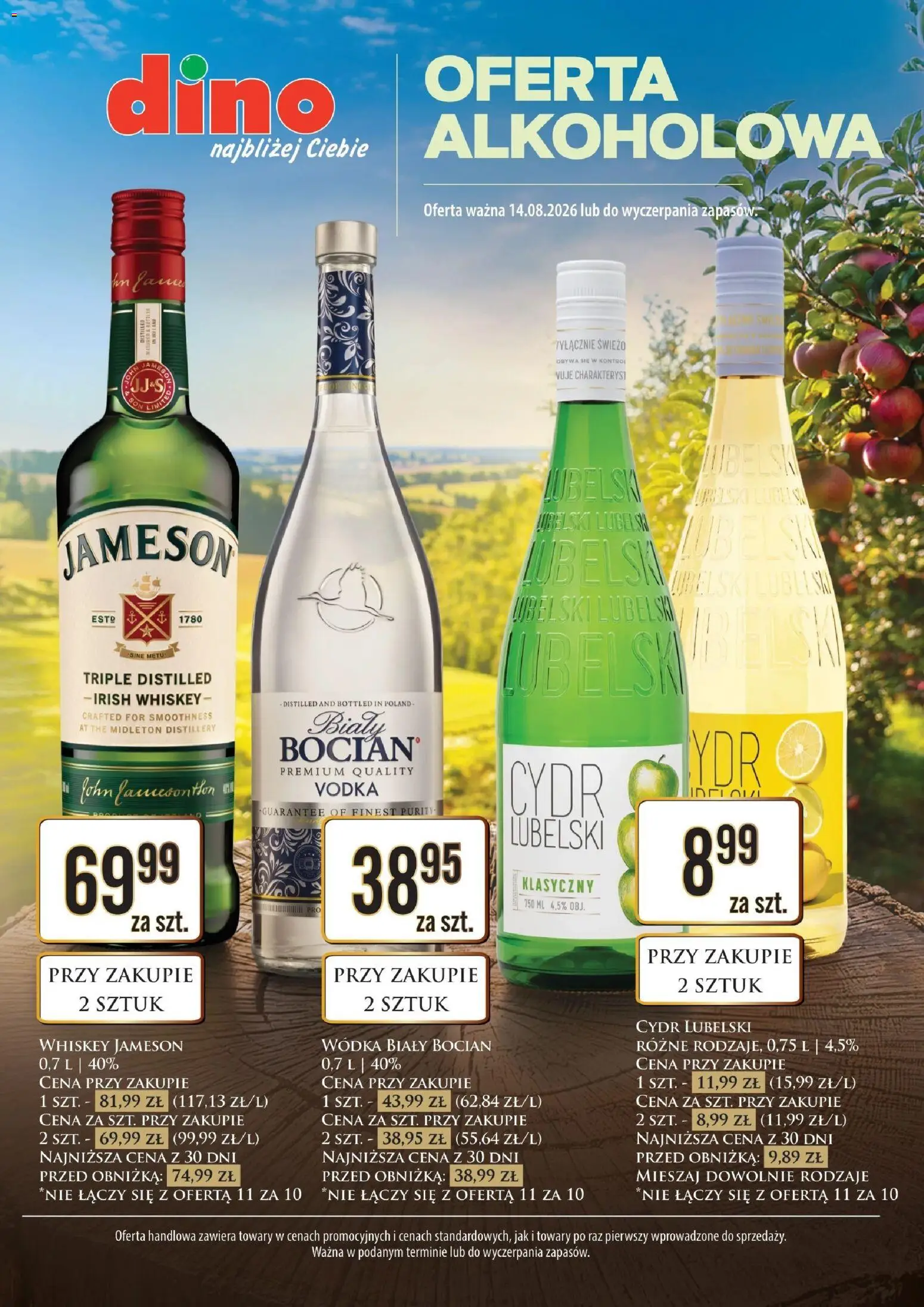 Dino gazetka alkoholowa od 14.08.2026 | Strona: 1 | Produkty: Jameson, Cydr, Vodka, Cydr Lubelski